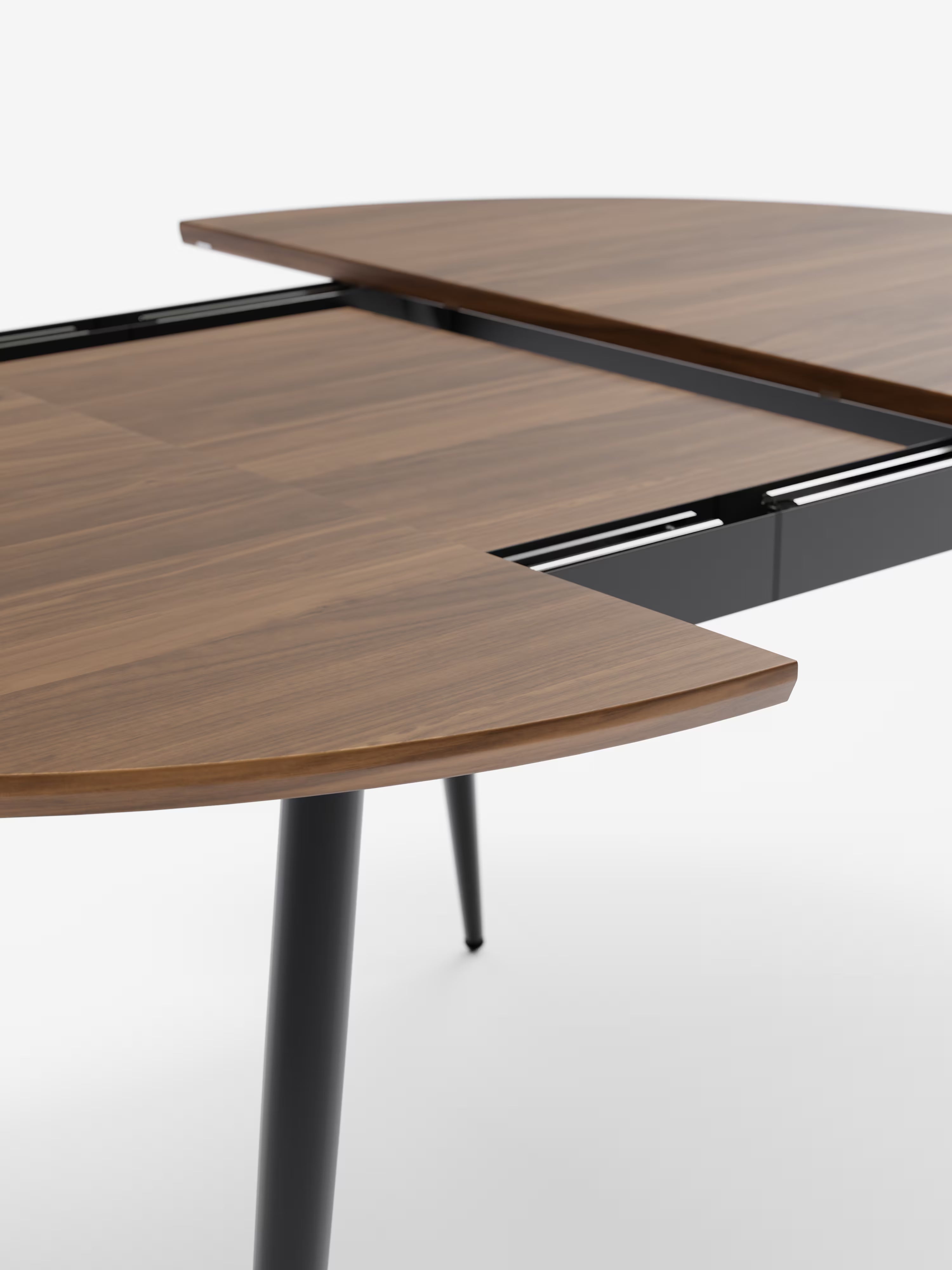 Habla Table ronde extensible avec plateau en bois teck – base en métal noir Ø 120 (L 160) cm