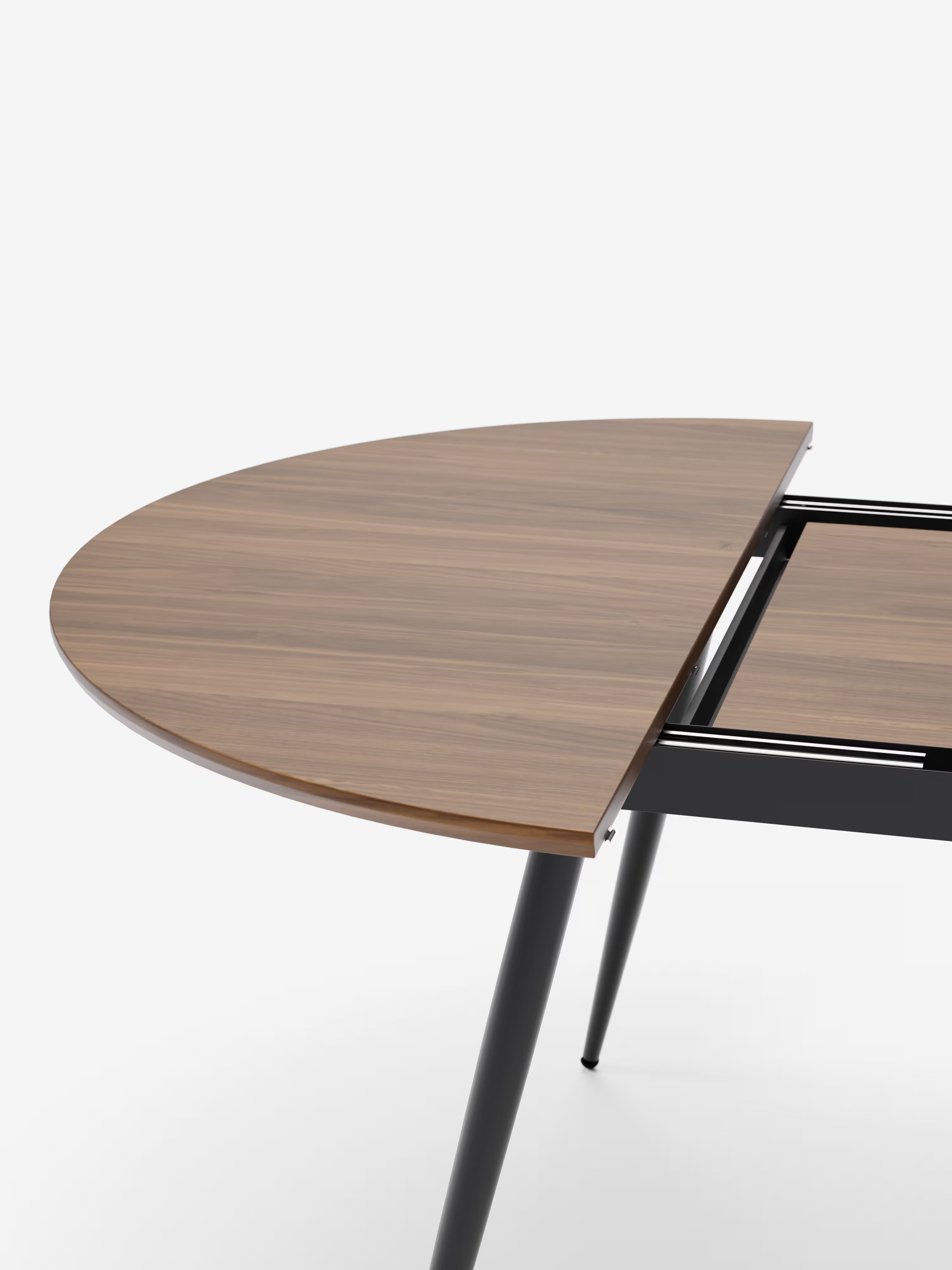 Habla Table ronde extensible avec plateau en bois teck – base en métal noir Ø 120 (L 160) cm