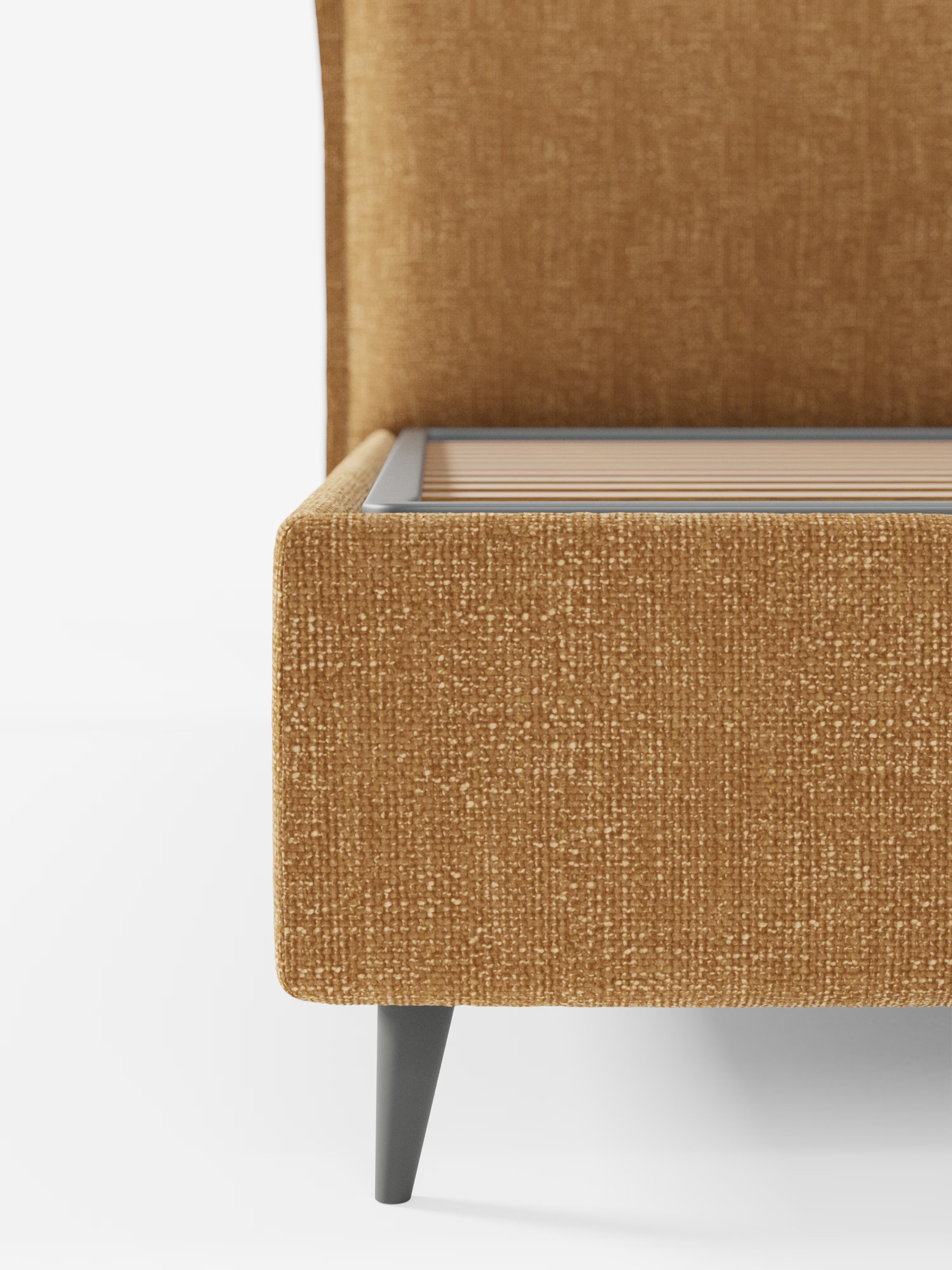 Hans Storage bed with minimal design in soft-touch flame fabric, waterproof