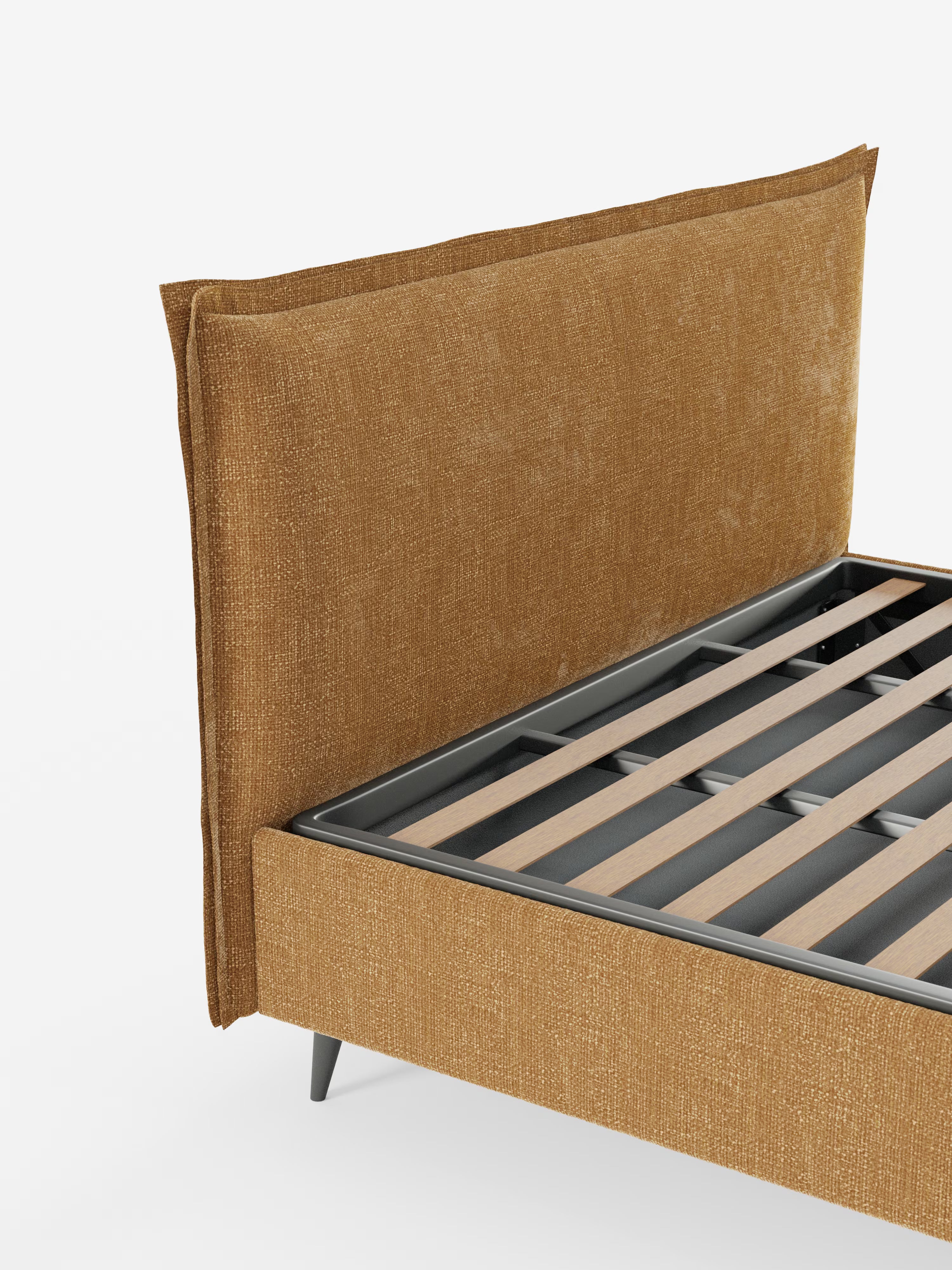 Hans Storage bed with minimal design in soft-touch flame fabric, waterproof
