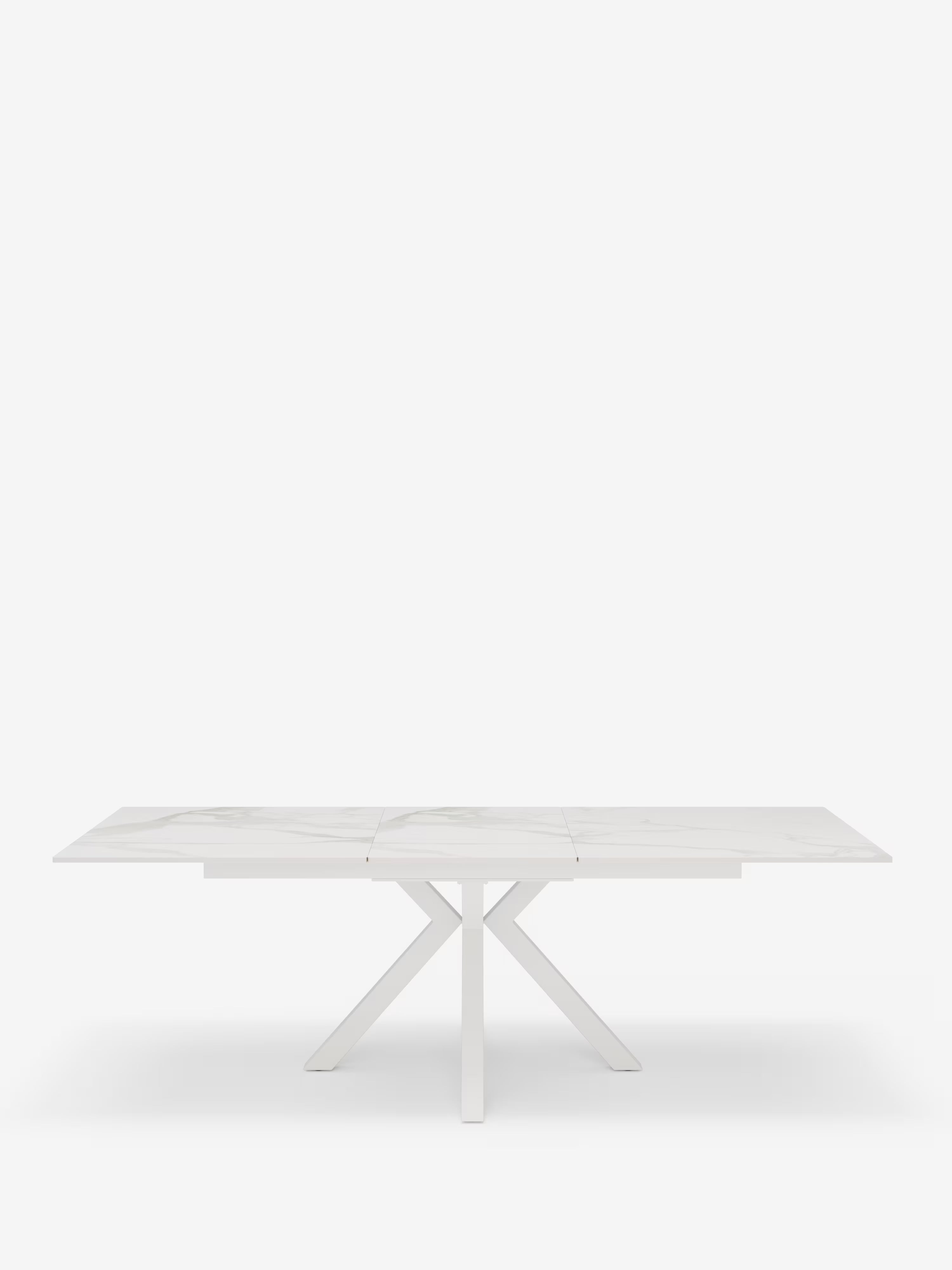 Hero Mesa extensible efecto mármol blanco – base de metal blanco 180 (240) x 100 cm