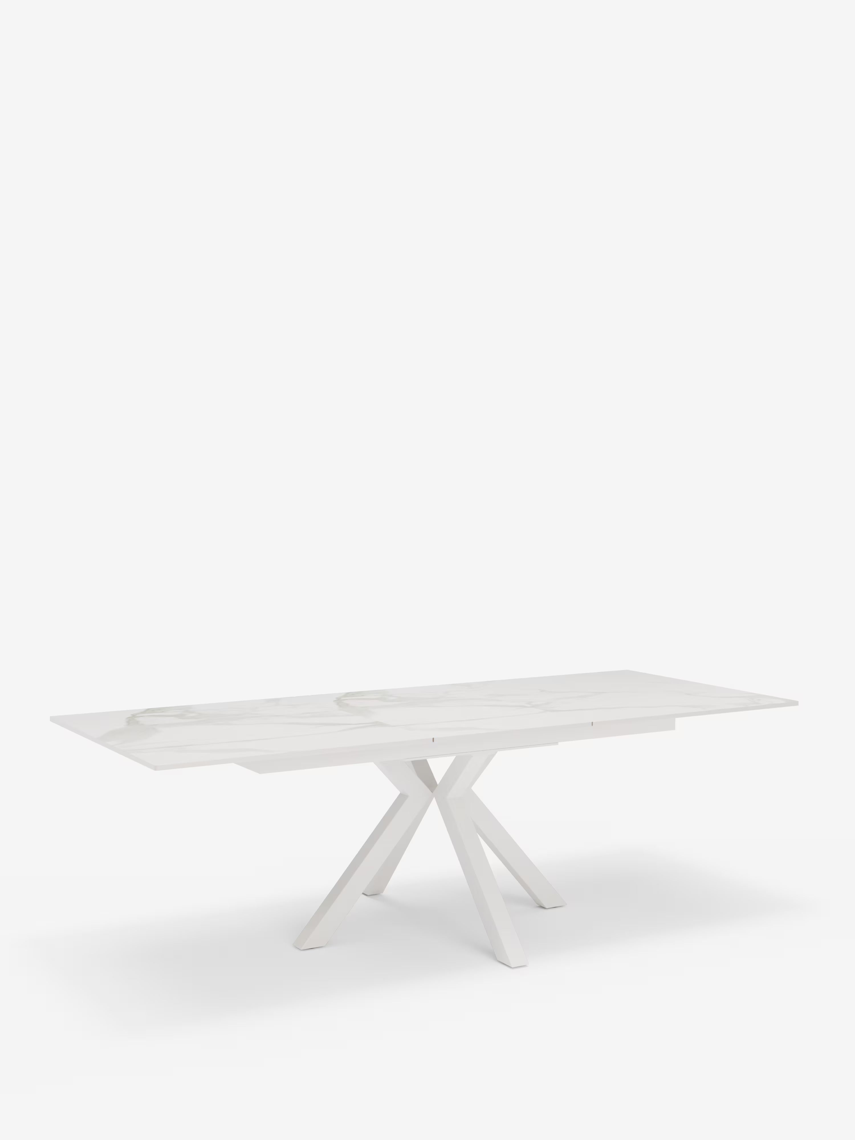 Hero Mesa extensible efecto mármol blanco – base de metal blanco 180 (240) x 100 cm
