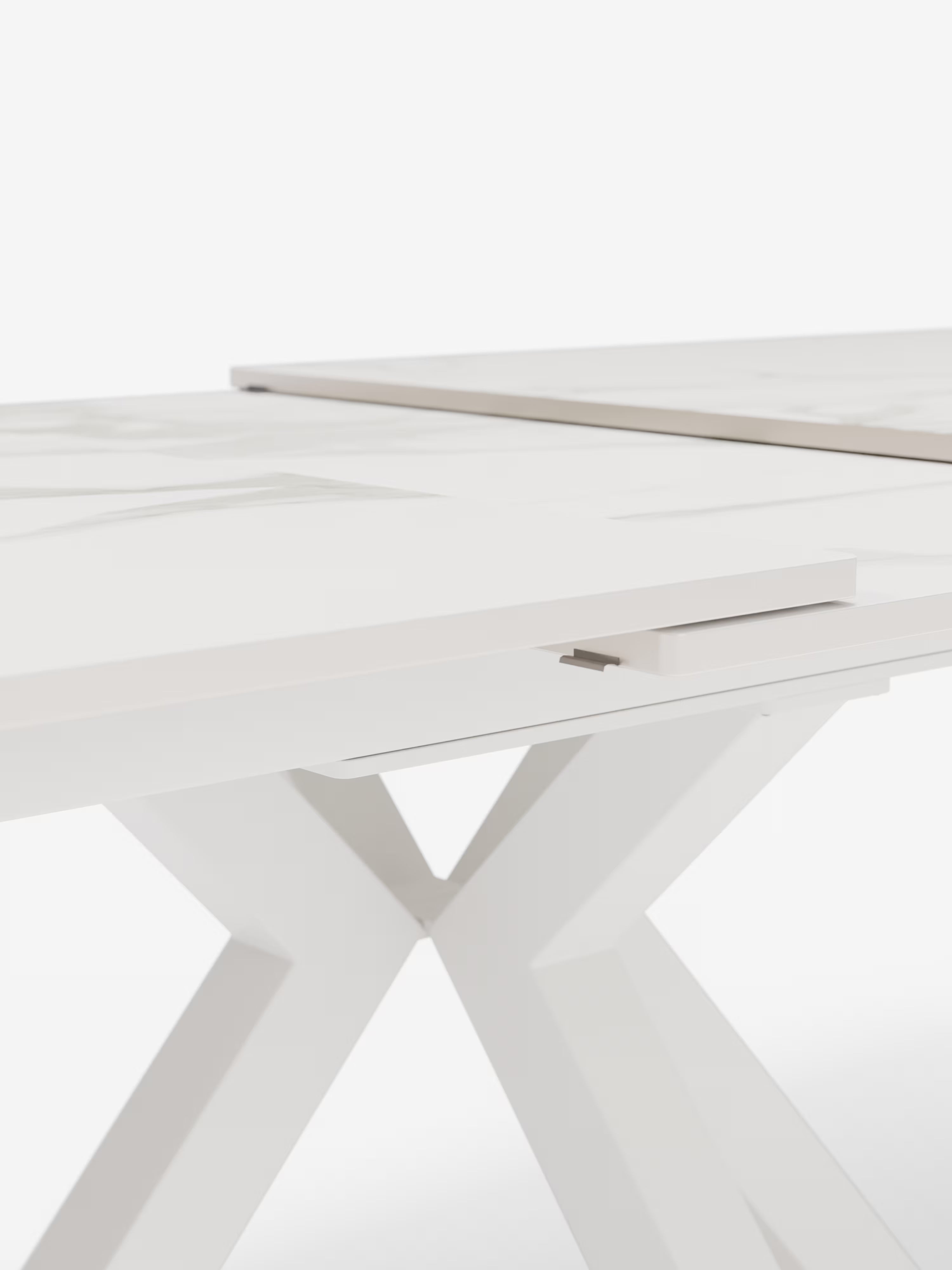 Hero Mesa extensible efecto mármol blanco – base de metal blanco 180 (240) x 100 cm