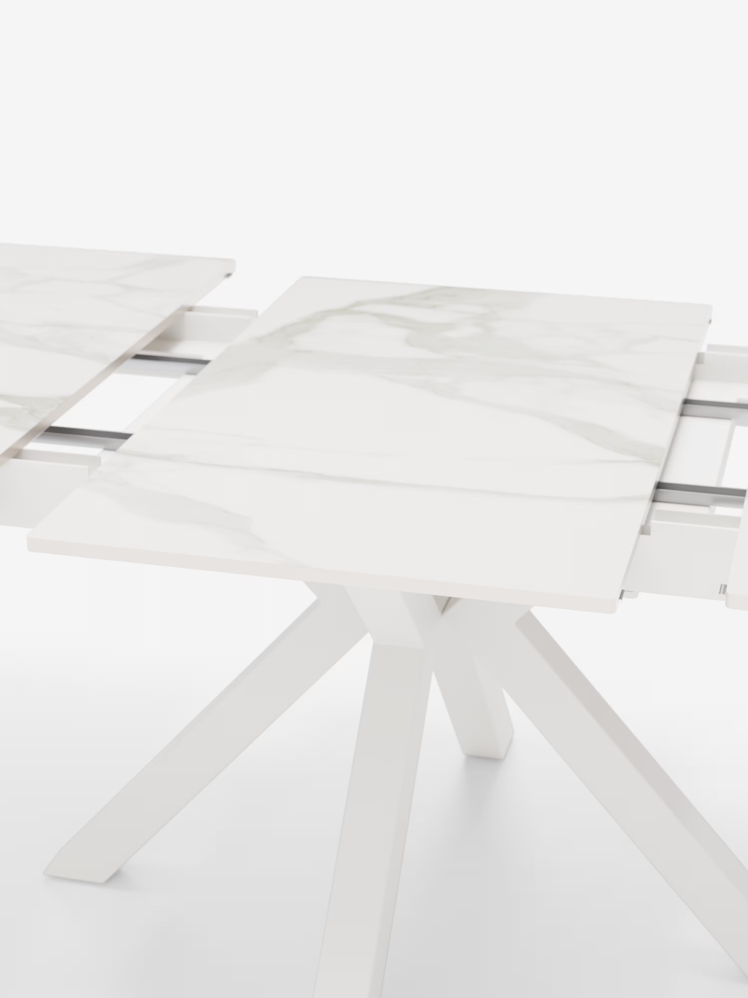 Hero Mesa extensible efecto mármol blanco – base de metal blanco 180 (240) x 100 cm