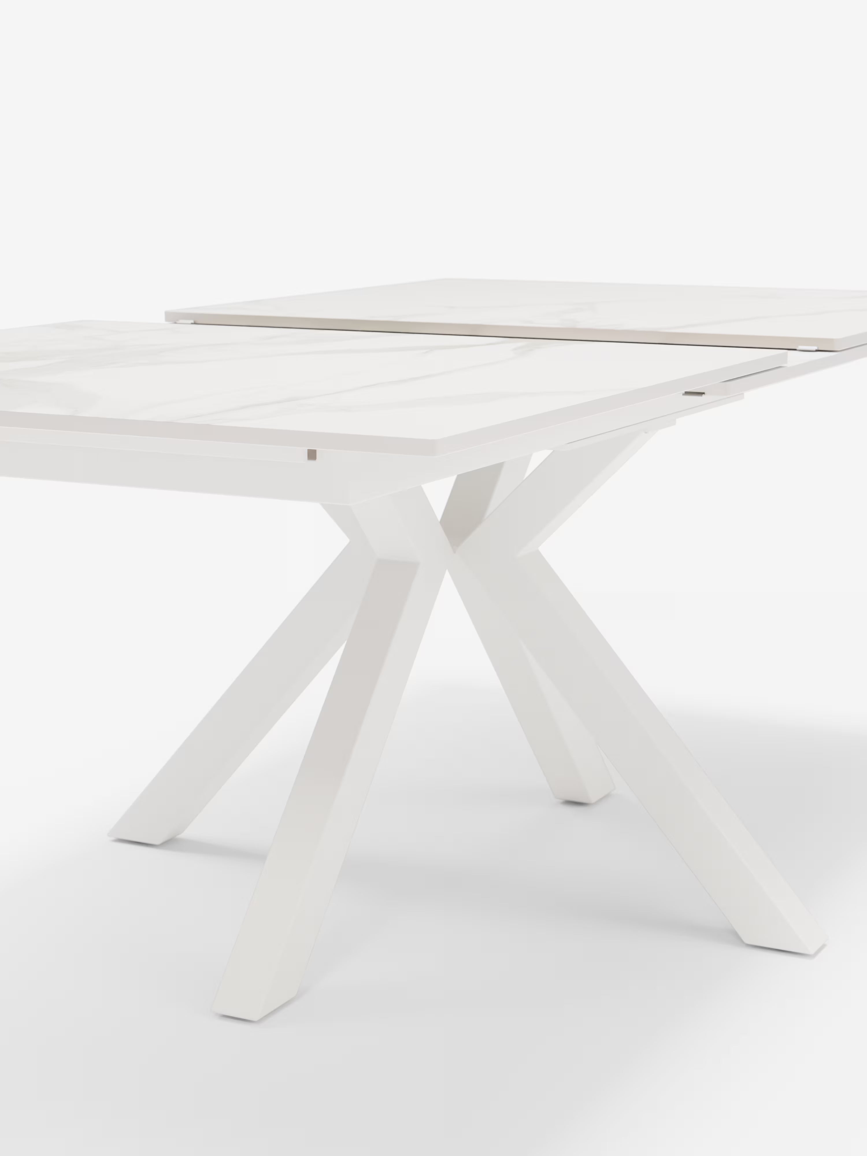 Hero Mesa extensible efecto mármol blanco – base de metal blanco 180 (240) x 100 cm