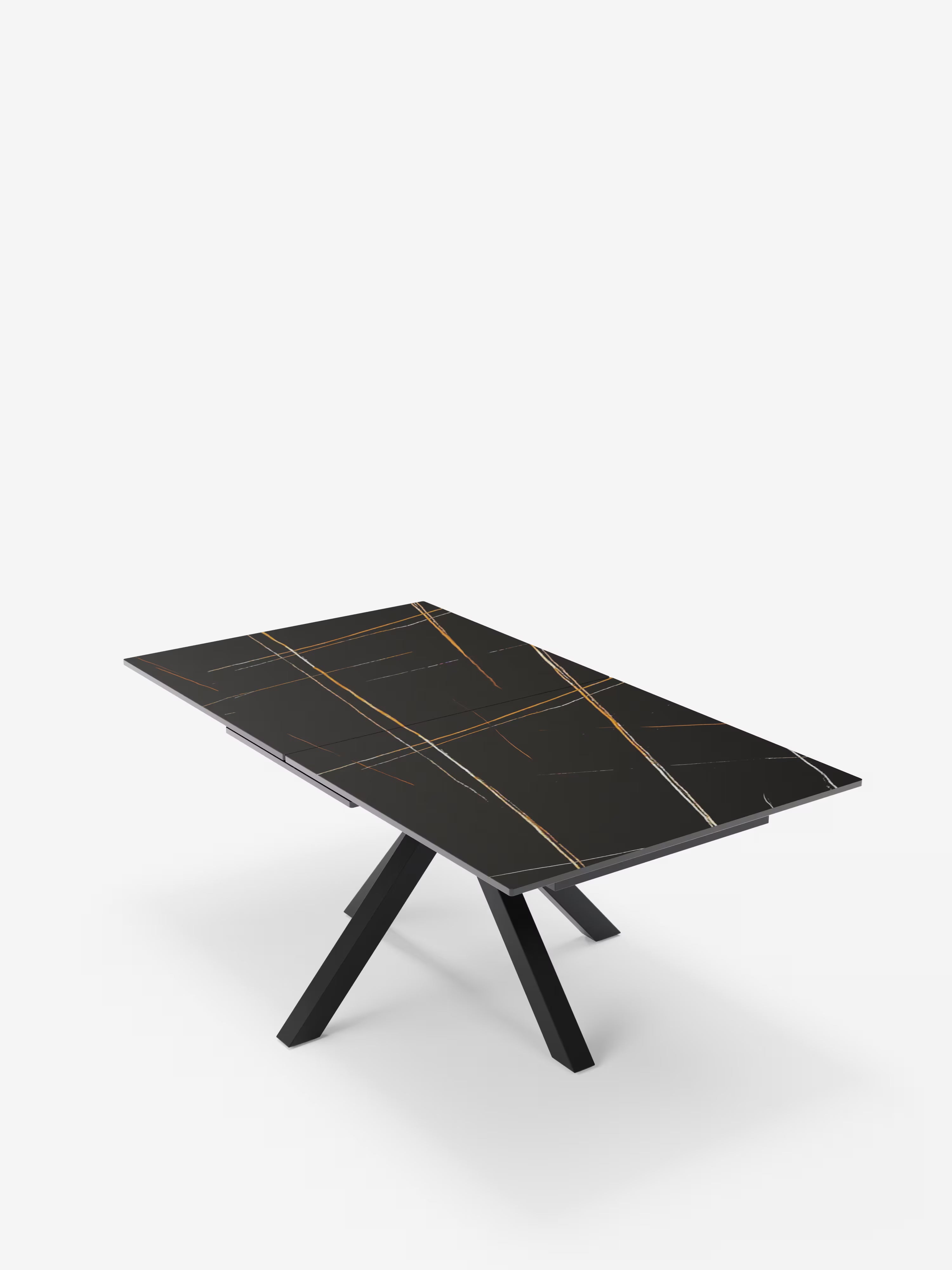Hero Mesa extensible efecto mármol negro – base de metal negro 180 (240) x 100 cm