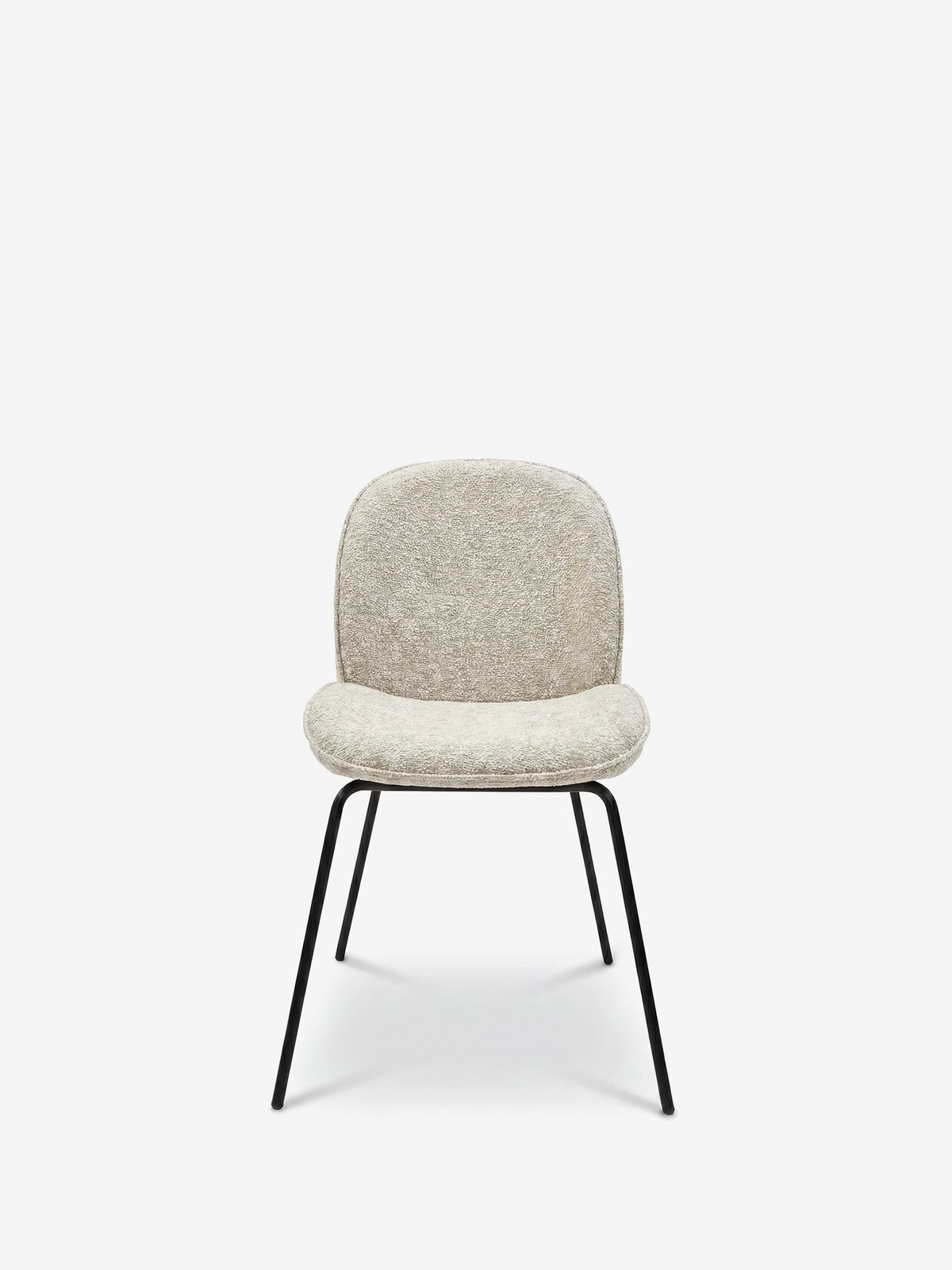 Iride upholstered chair in soft blue chenille fabric with black metal frame