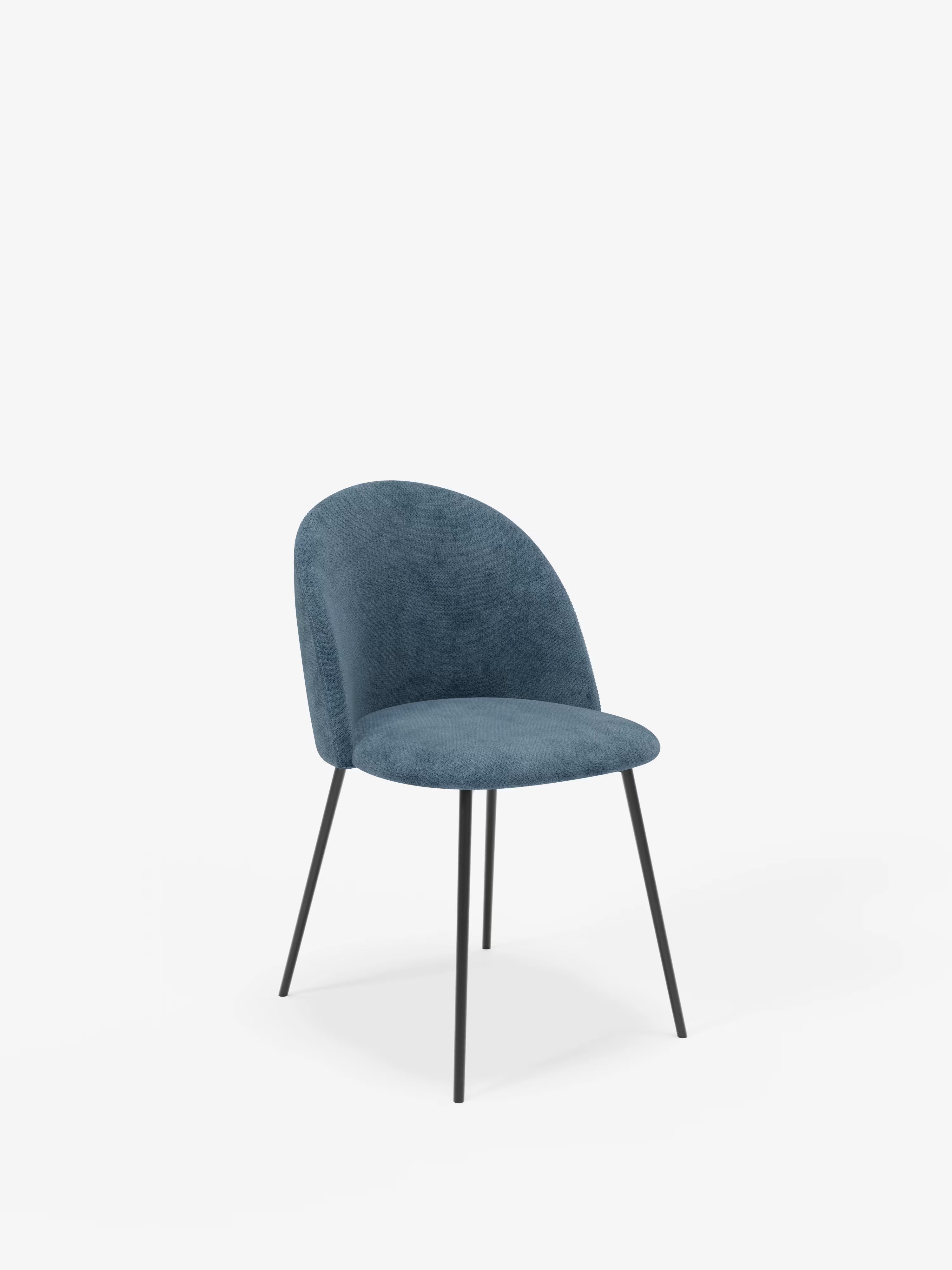 Karen chaise en velours côtelé bleu avec pieds en métal peint noir