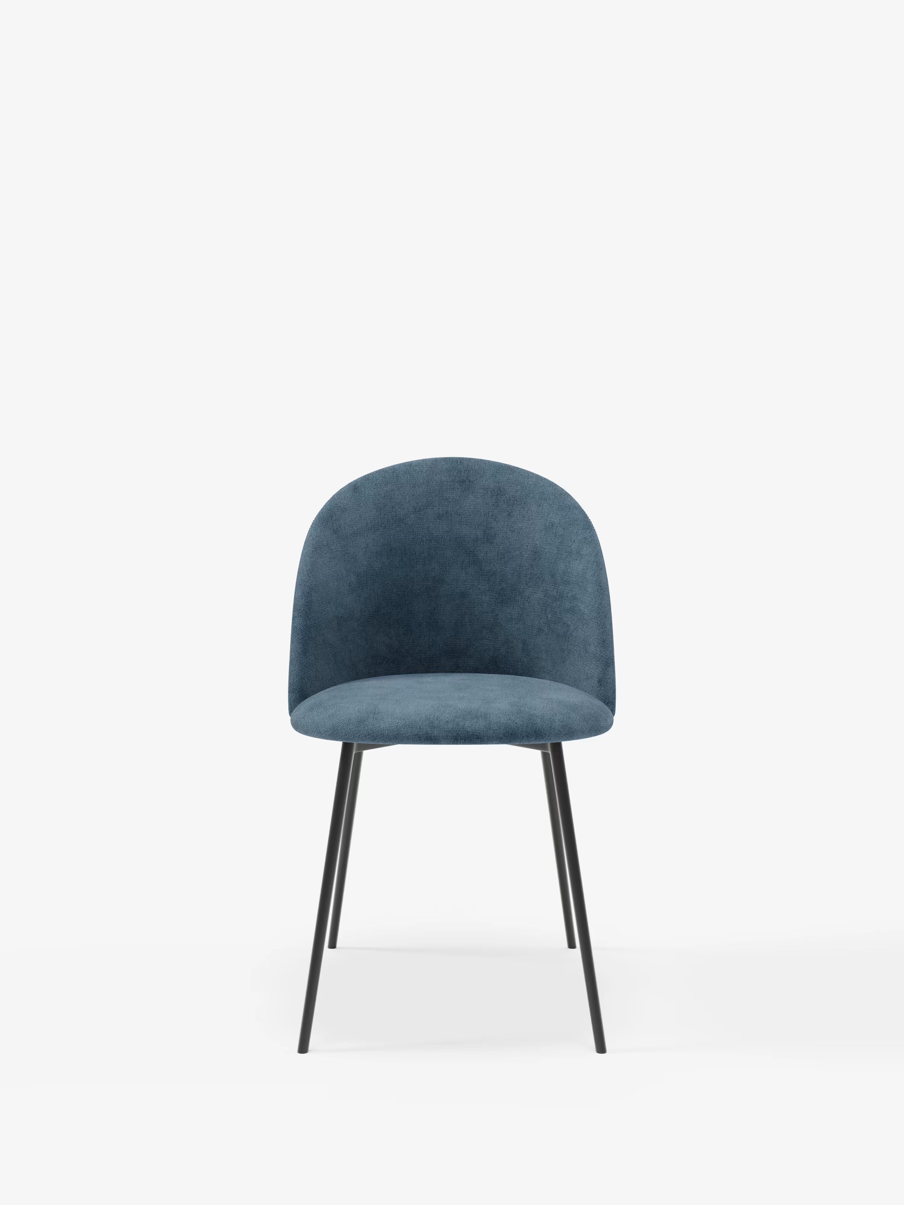 Karen chaise en velours côtelé bleu avec pieds en métal peint noir