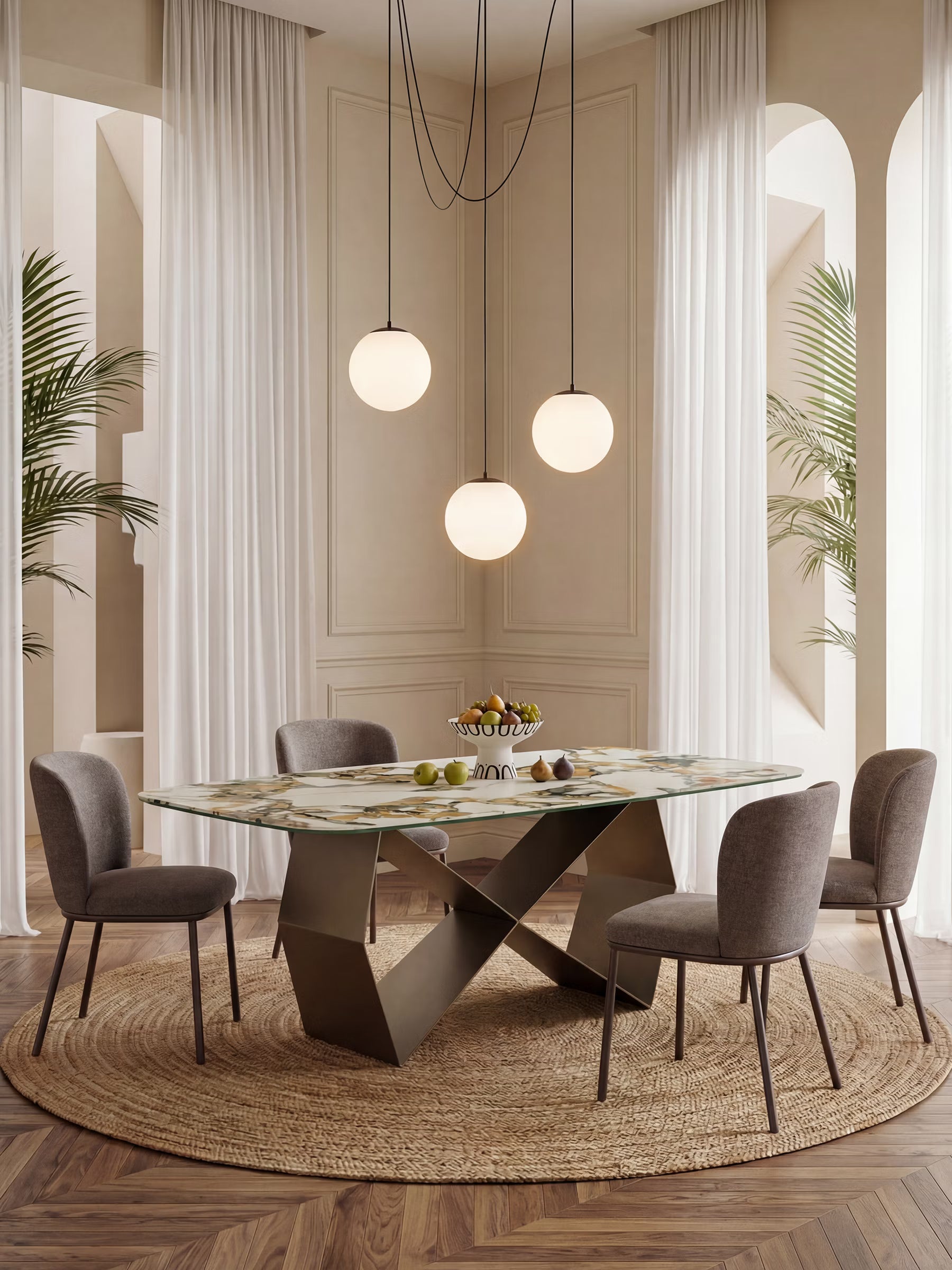 Karl tavolo da pranzo rettangolare 210x110 cm con piano in ceramica effetto marmo