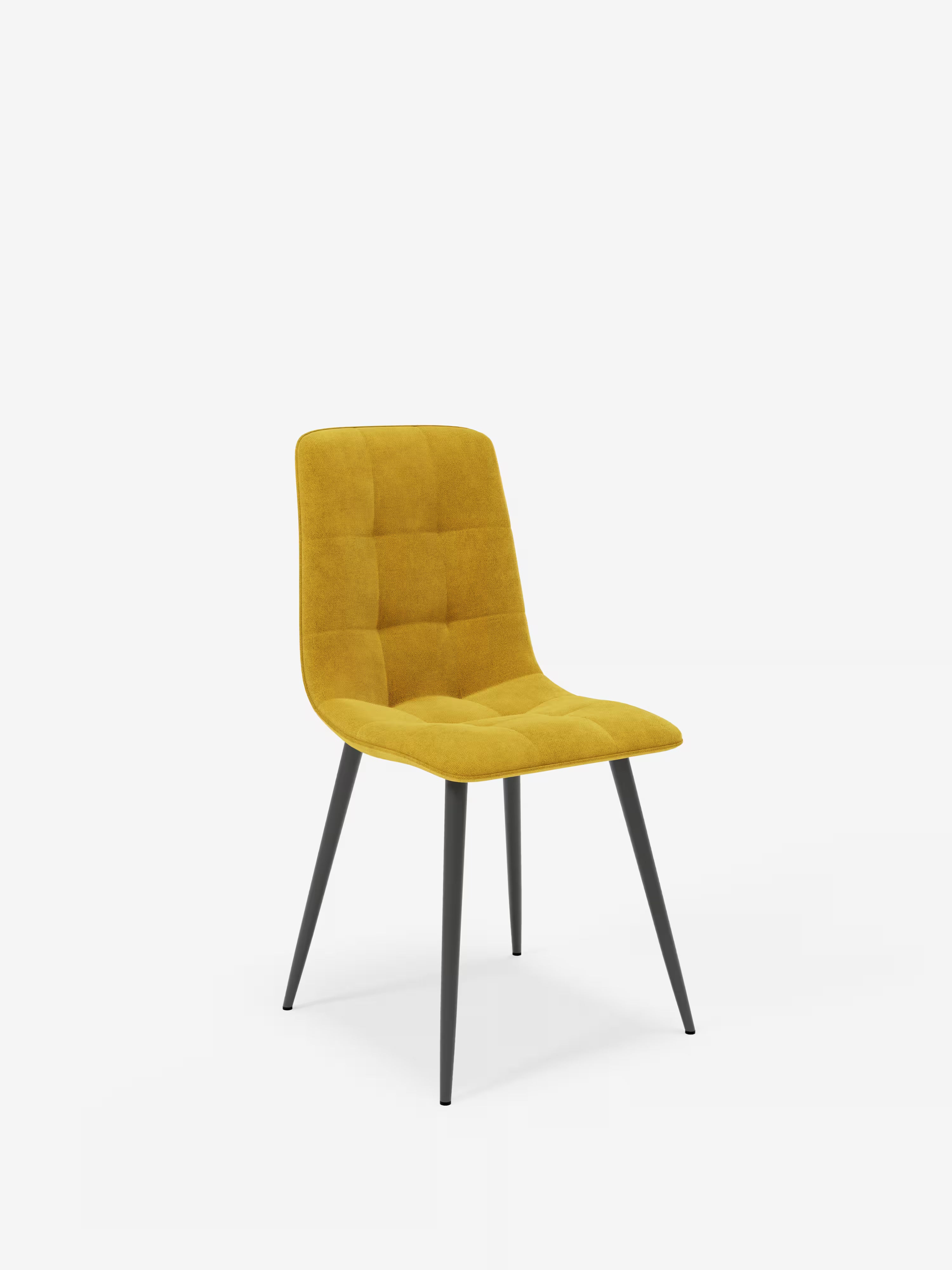 Chaise Katerine en tissu velours côtelé jaune avec pieds en métal noir