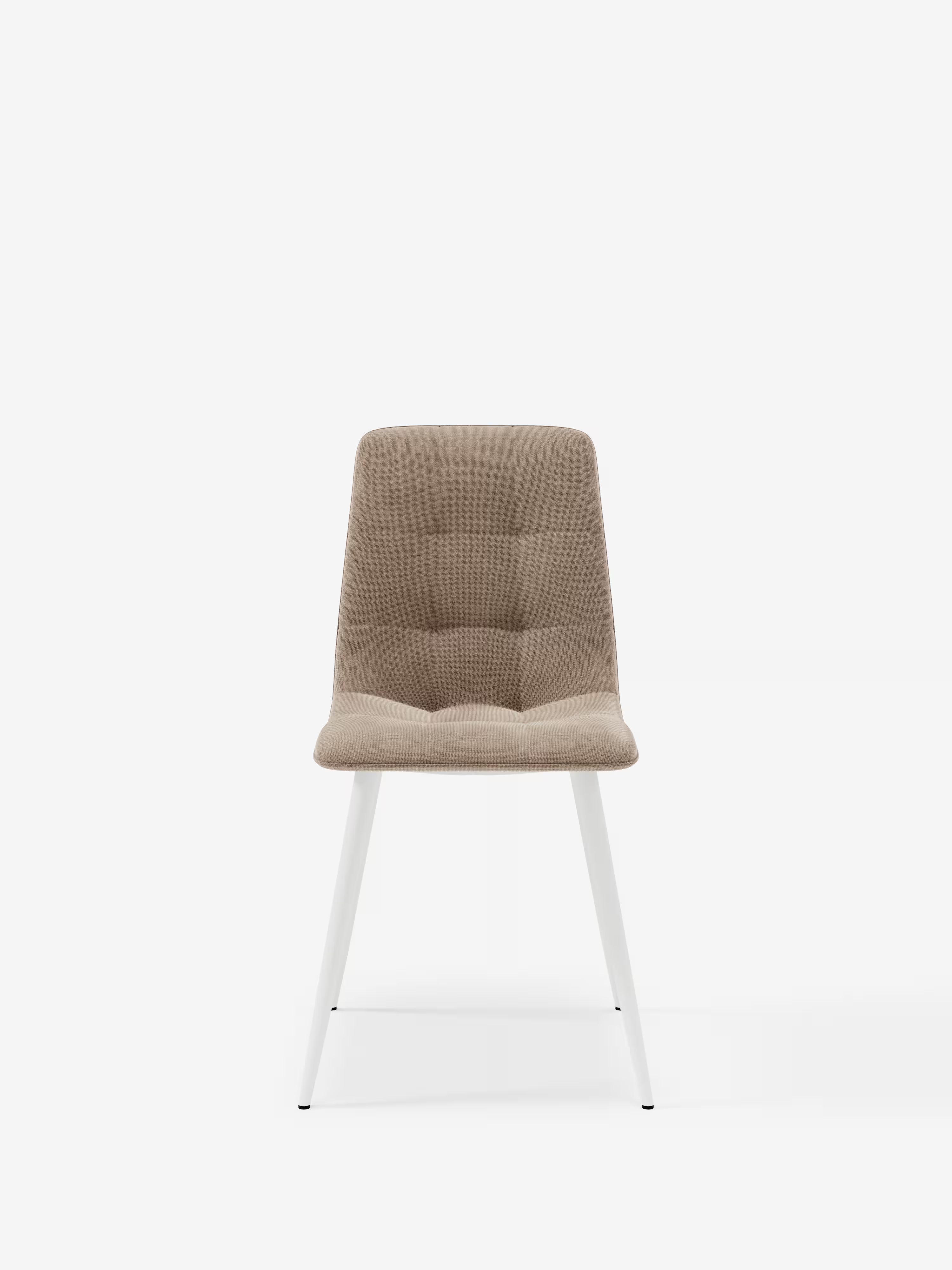 Chaise Katerine en velours côtelé taupe avec pieds en métal laqué blanc