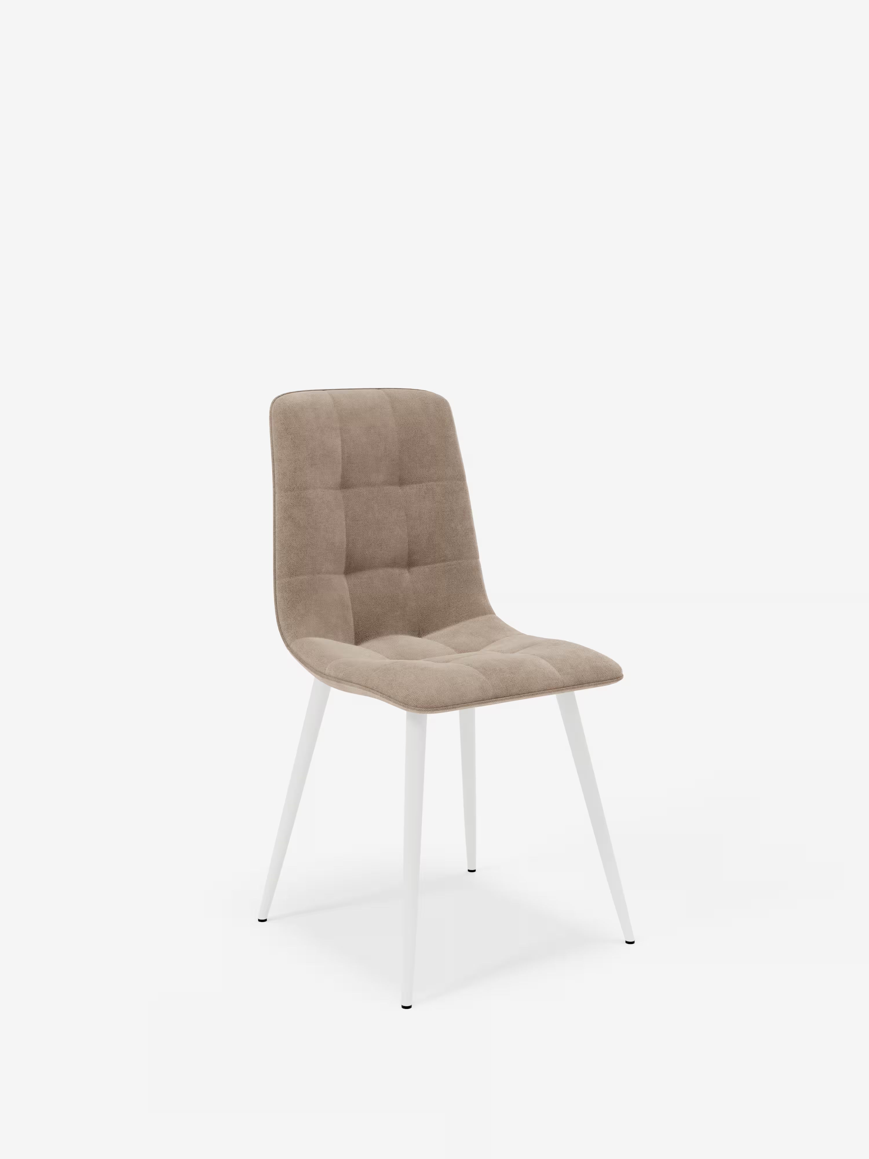 Chaise Katerine en velours côtelé taupe avec pieds en métal laqué blanc