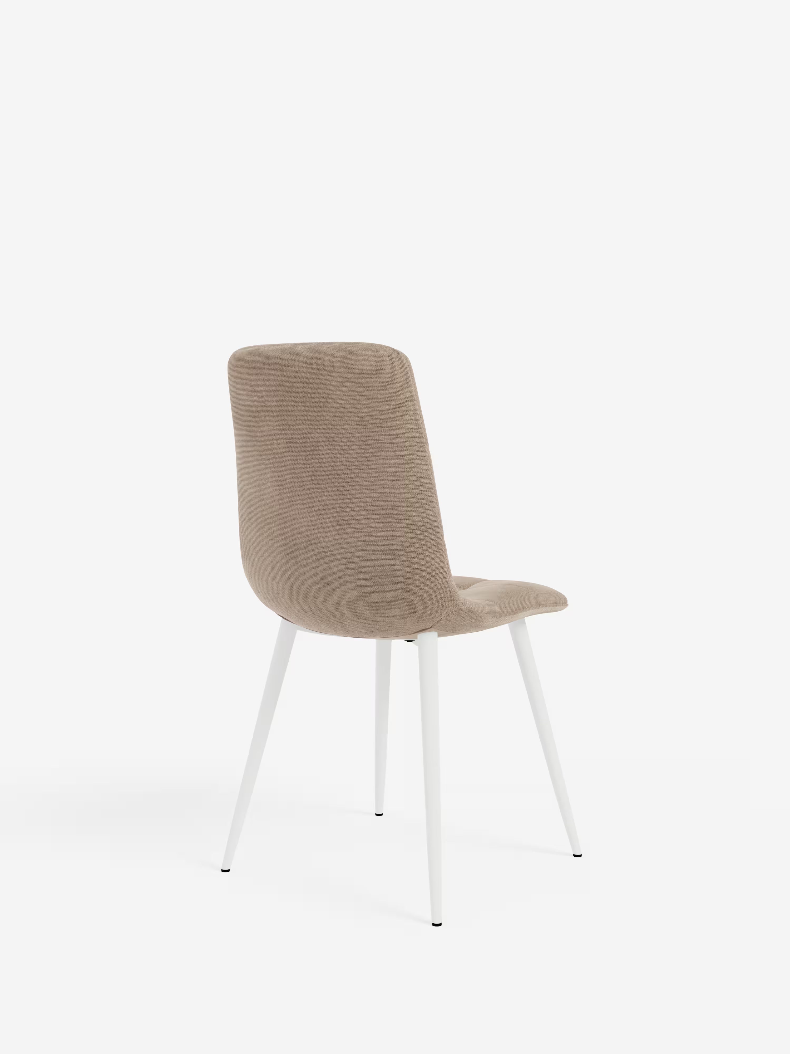 Chaise Katerine en velours côtelé taupe avec pieds en métal laqué blanc