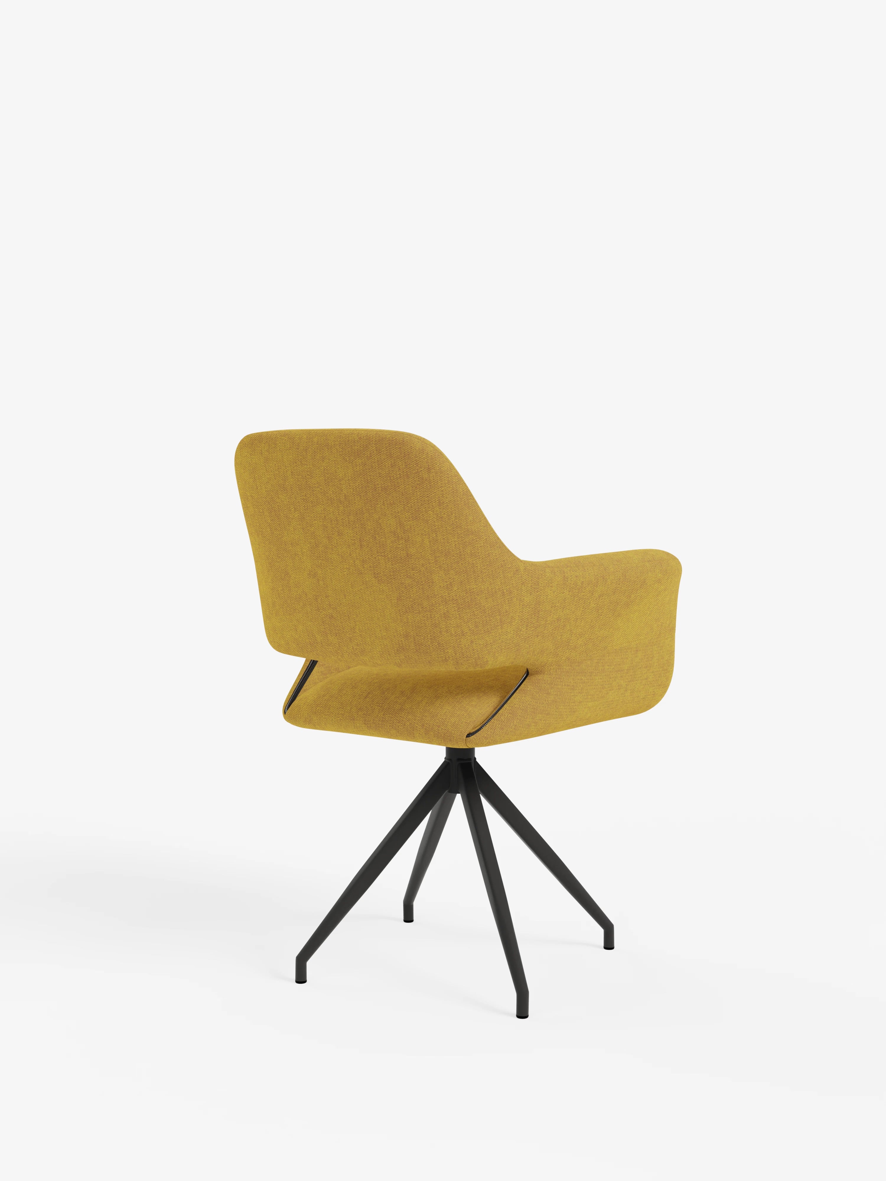 Chaise pivotante Kerry en tissu jaune avec base en métal – style rétro et confort contemporain