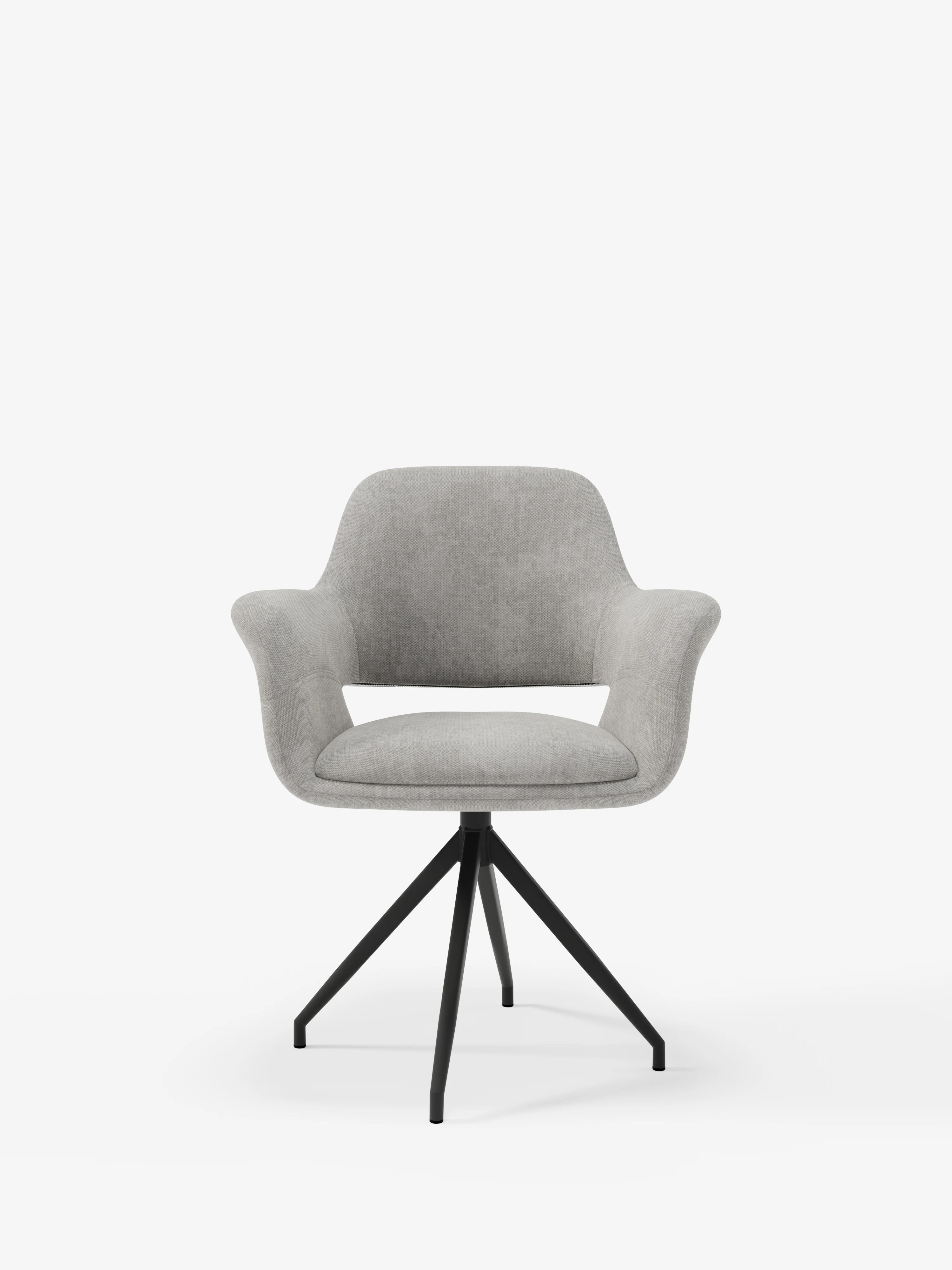 Chaise pivotante Kerry en tissu gris clair avec base en métal – style rétro et confort contemporain