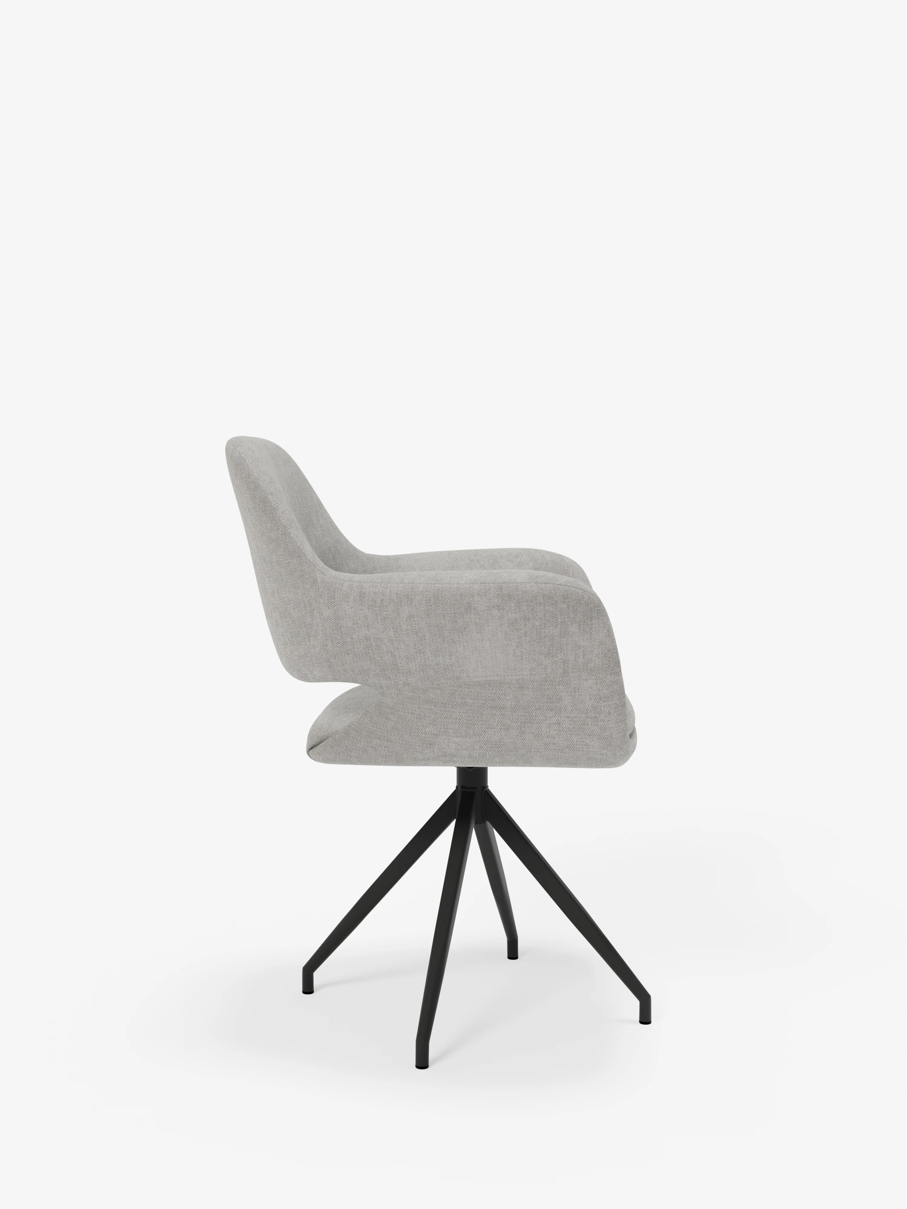 Chaise pivotante Kerry en tissu gris clair avec base en métal – style rétro et confort contemporain