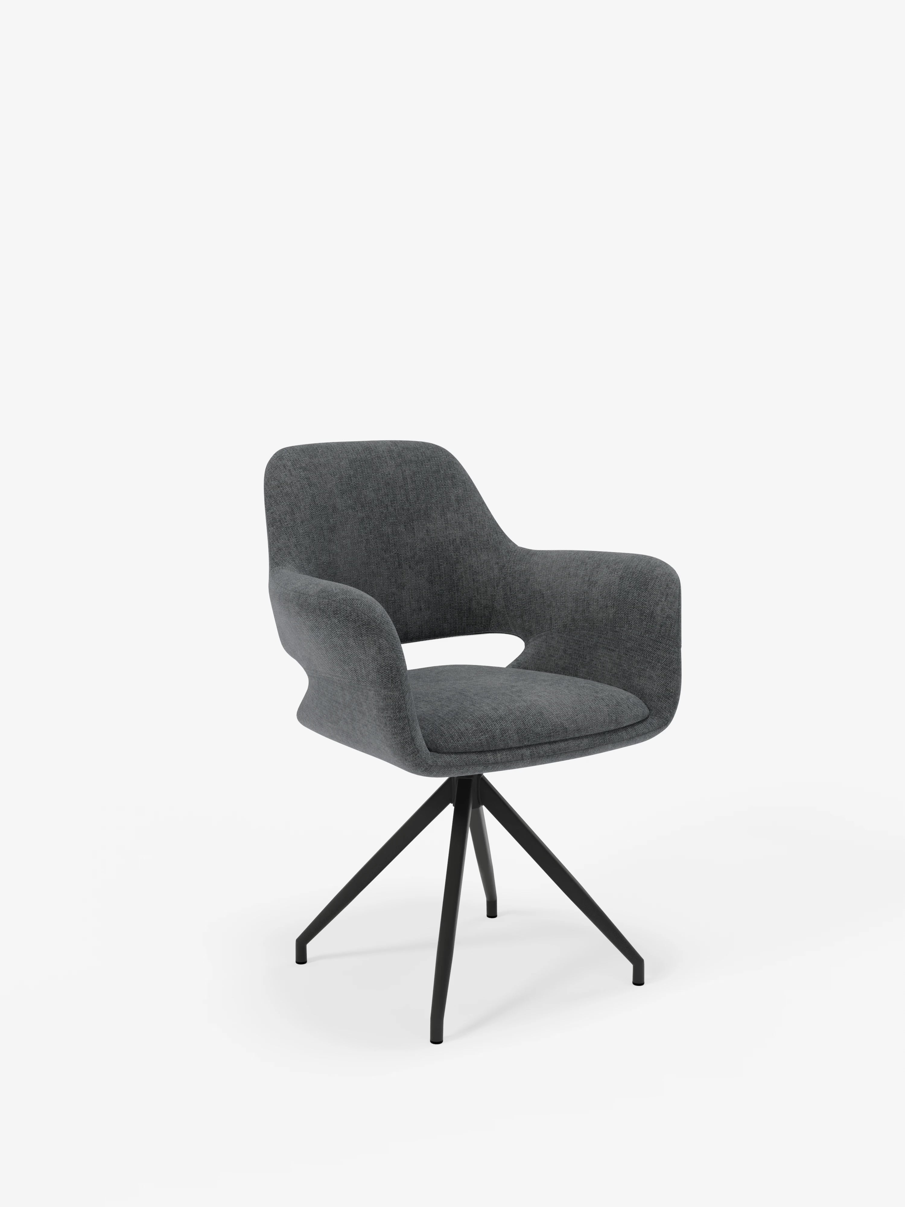 Chaise pivotante Kerry en tissu gris fumée avec base en métal – style rétro et confort contemporain