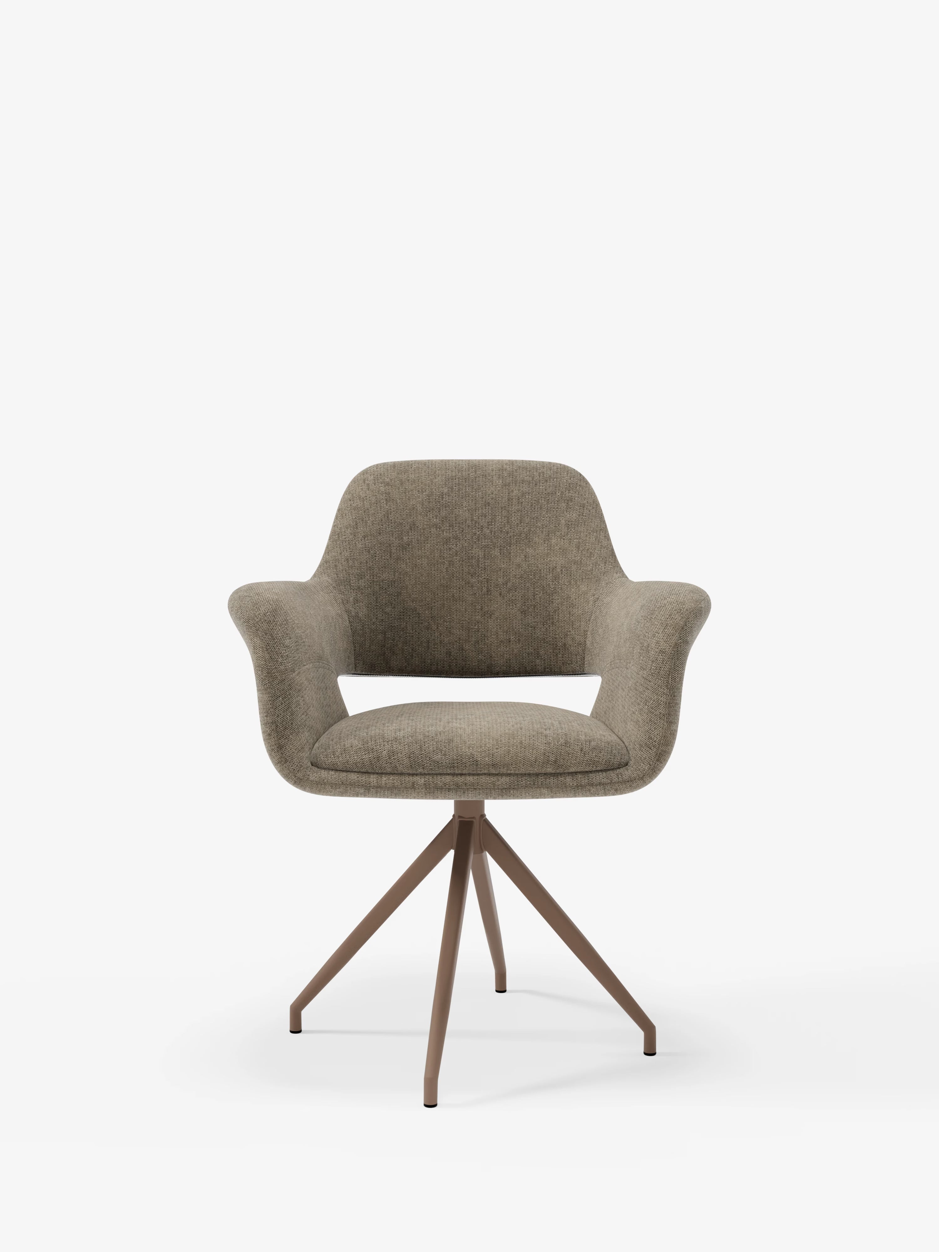 Chaise pivotante Kerry en tissu marron avec base en métal – style rétro et confort contemporain