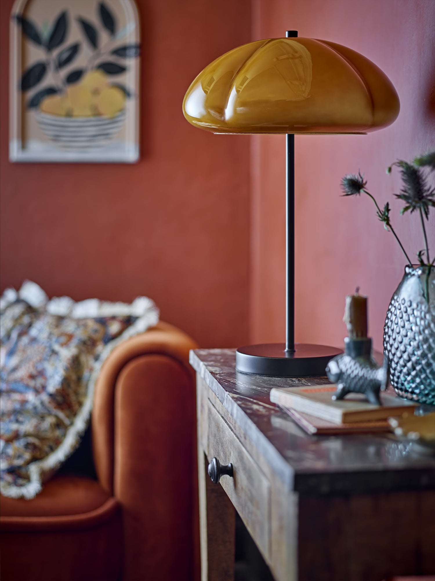 Lampe de table Kinoko en verre jaune – Style méditerranéen