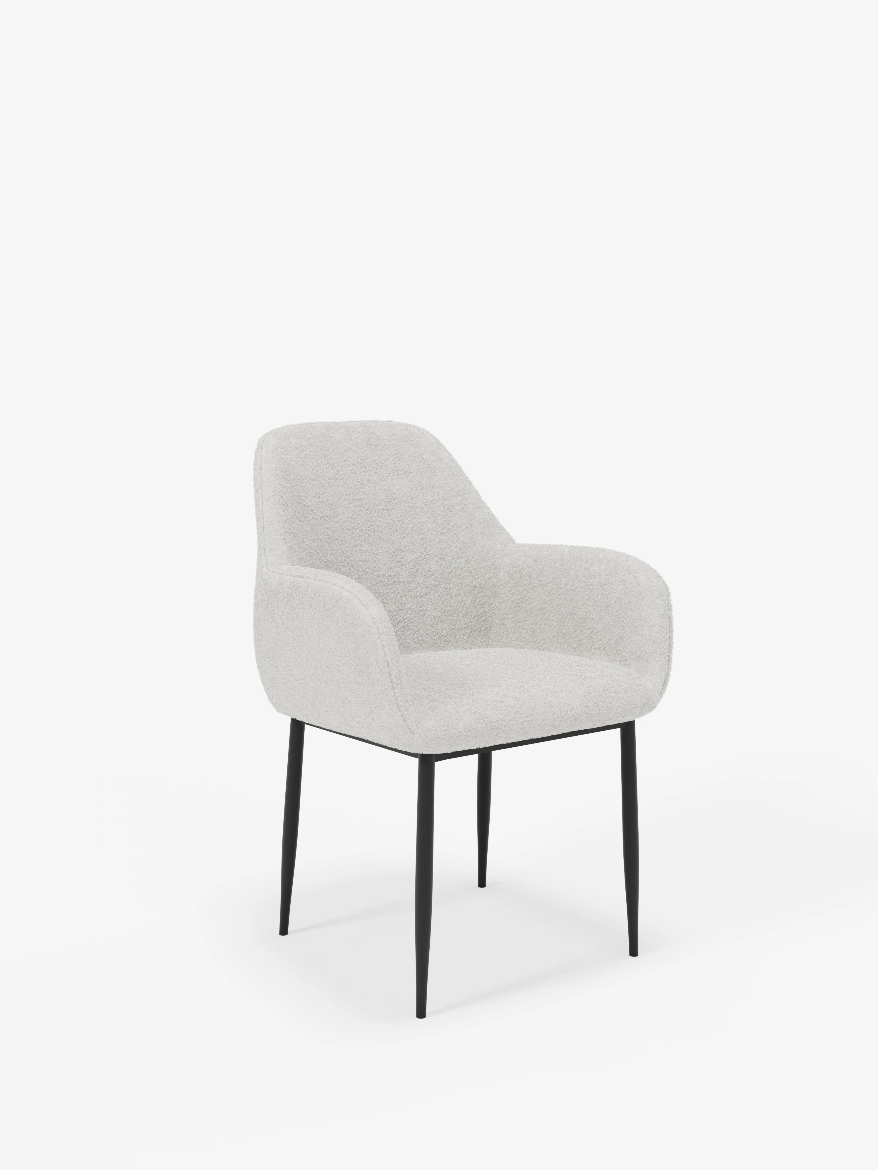 Chaise Lady en tissu bouclé avec accoudoirs blanc – élégance contemporaine et confort enveloppant