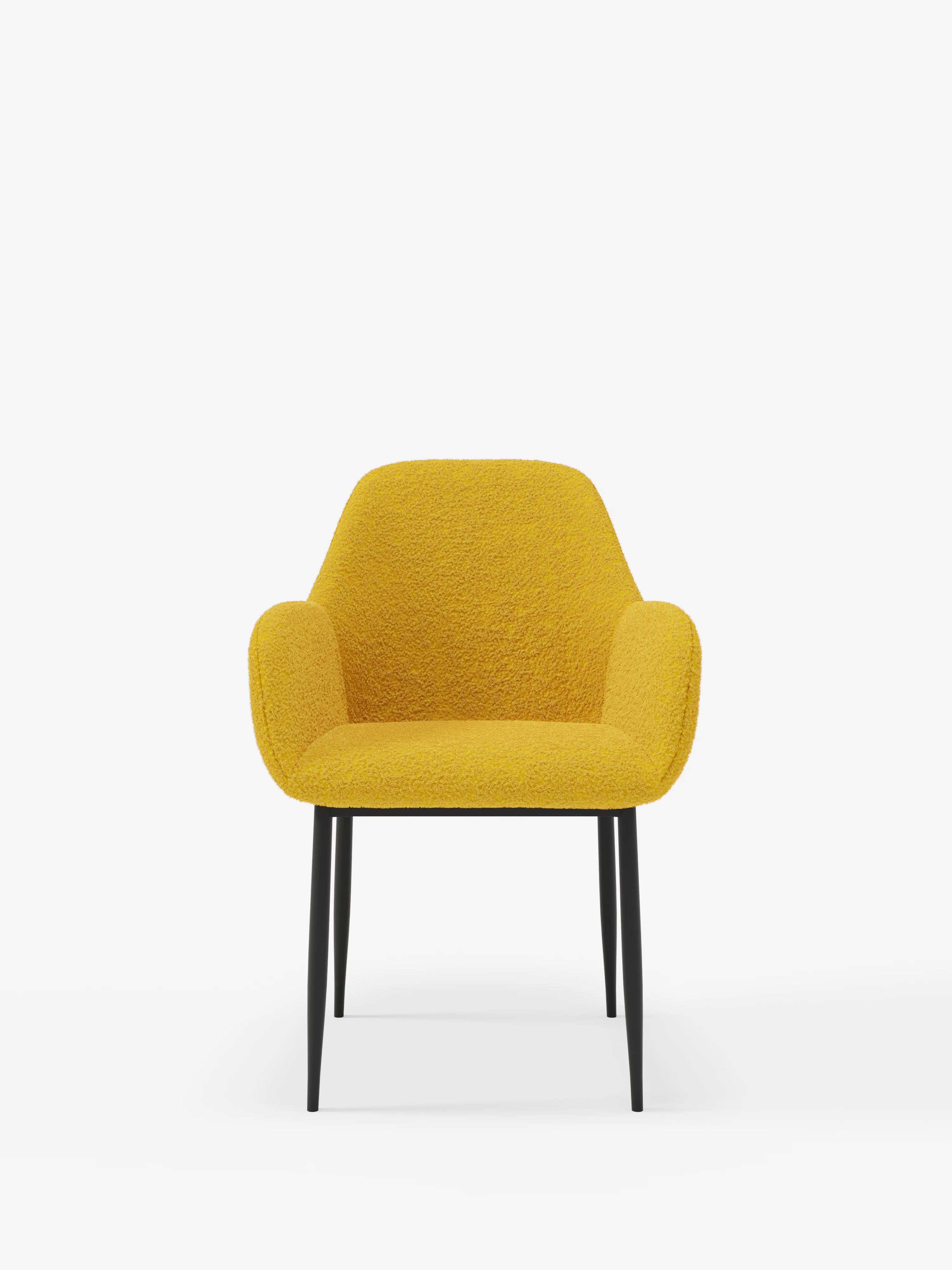 Chaise Lady en tissu bouclé avec accoudoirs jaune – élégance contemporaine et confort enveloppant