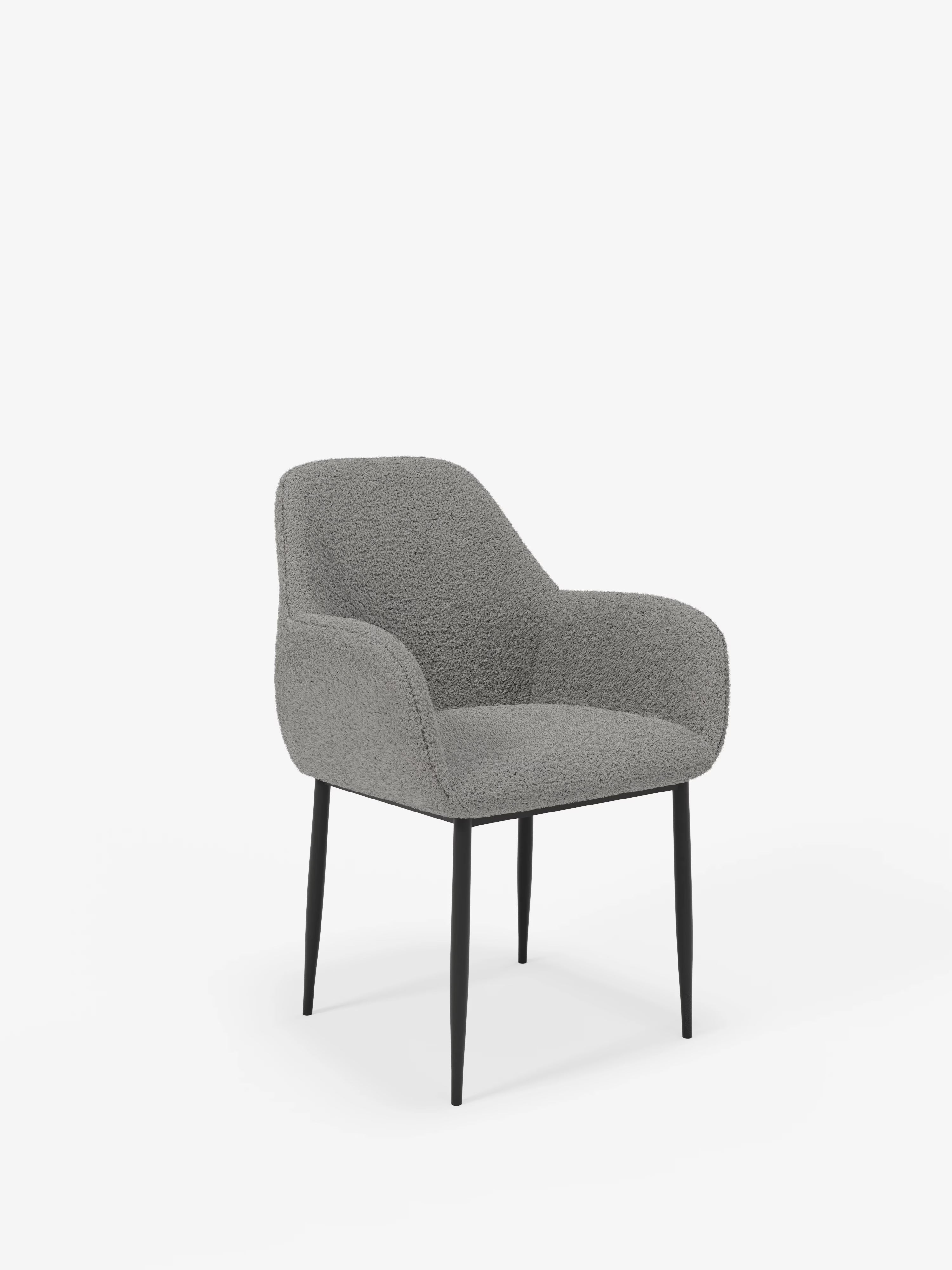 Chaise Lady en bouclé avec accoudoirs gris clair – élégance contemporaine et confort enveloppant