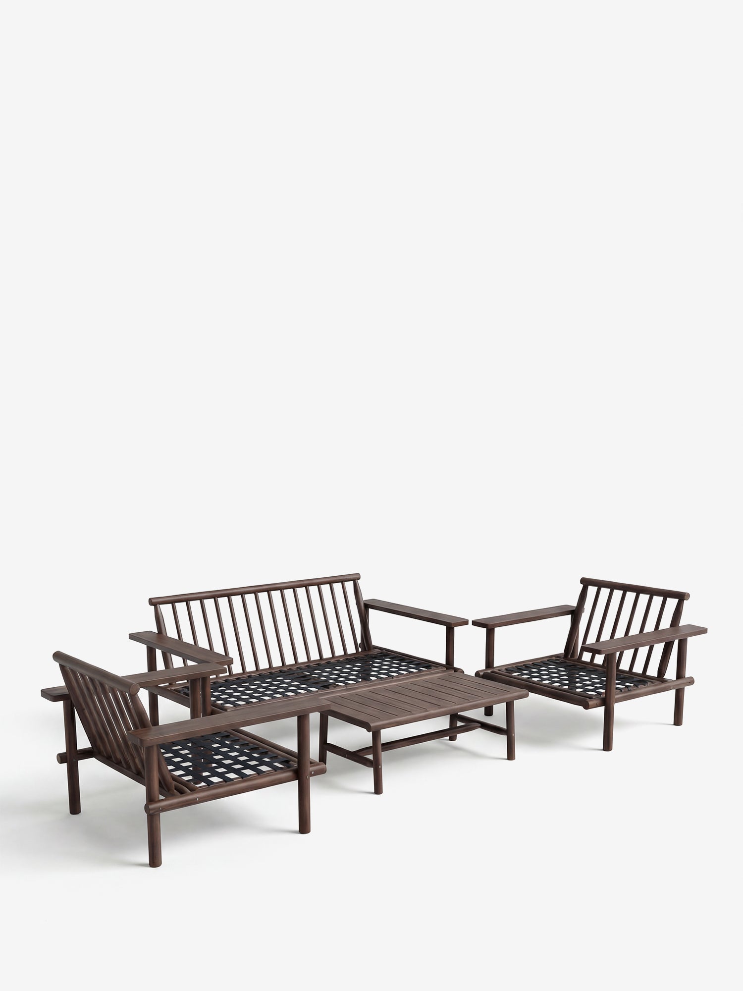 Velar Set de exterior de madera de acacia con cojines color arena - Sofá, 2 sillones y mesa de centro