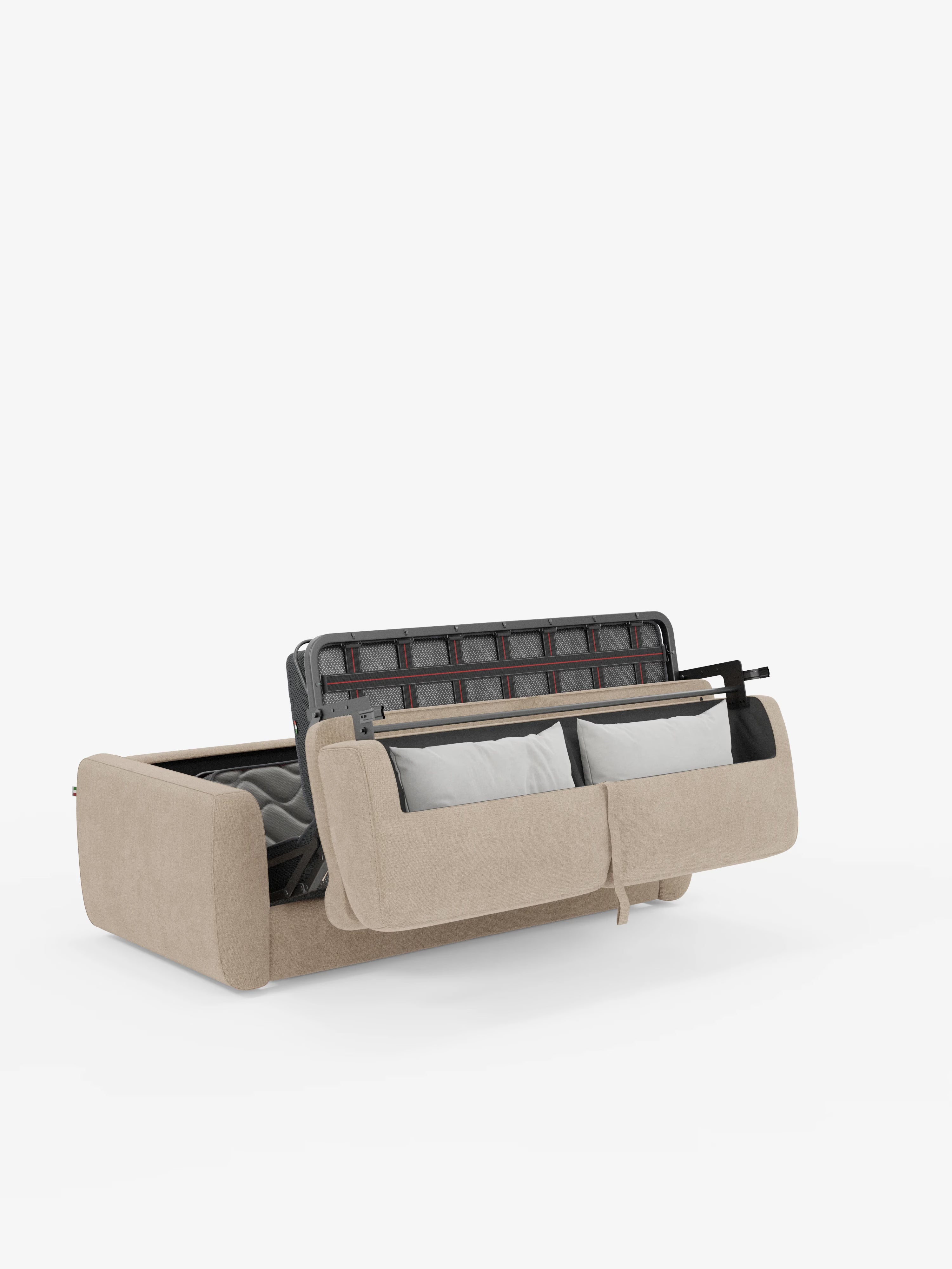 Leonida divano letto sfoderabile 3 posti - materasso alto 18 cm incluso e vano porta-cuscini in Tessuto Smacchiabile