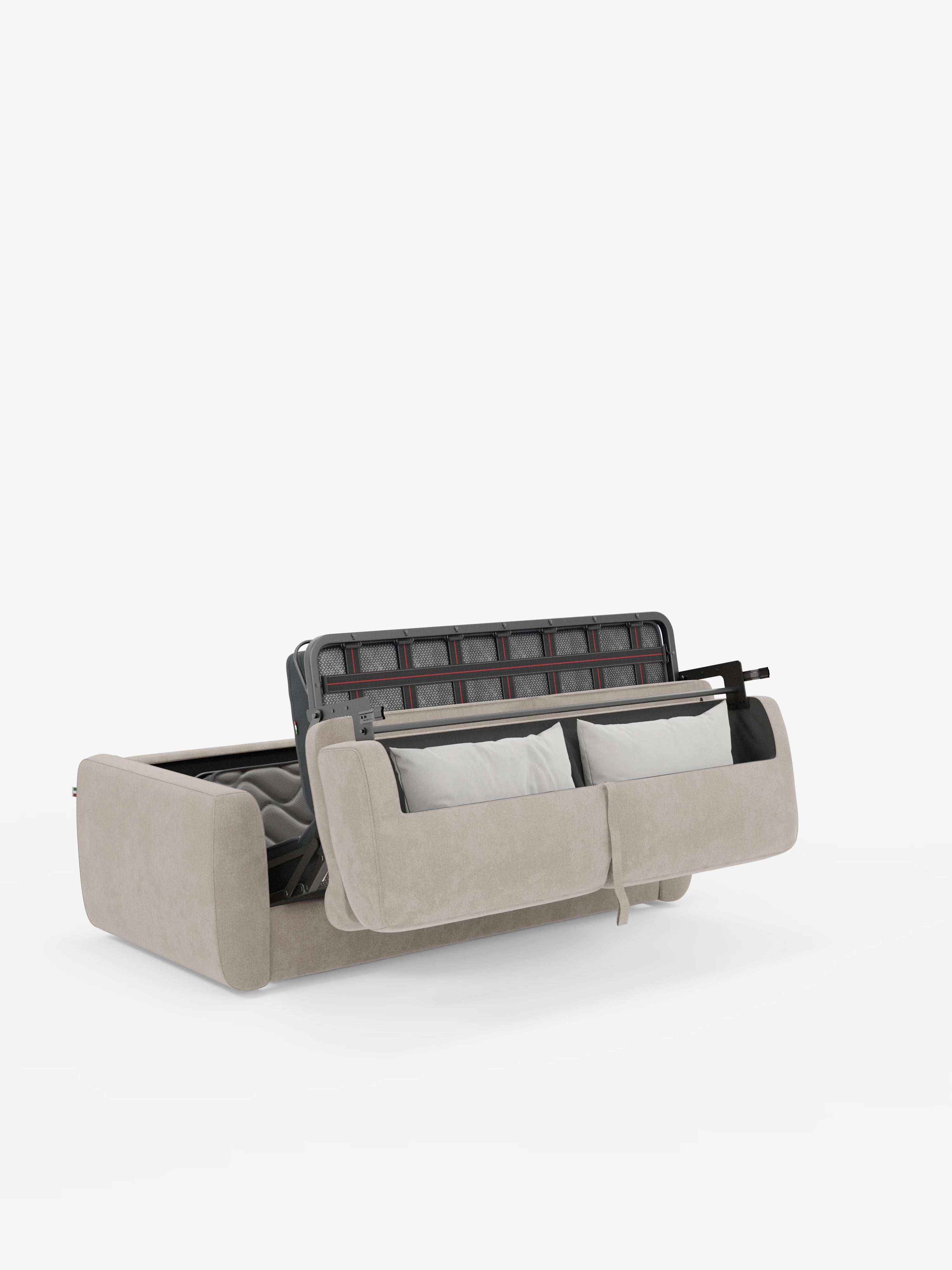 Leonida divano letto sfoderabile 3 posti - materasso alto 18 cm incluso e vano porta-cuscini in Tessuto Smacchiabile