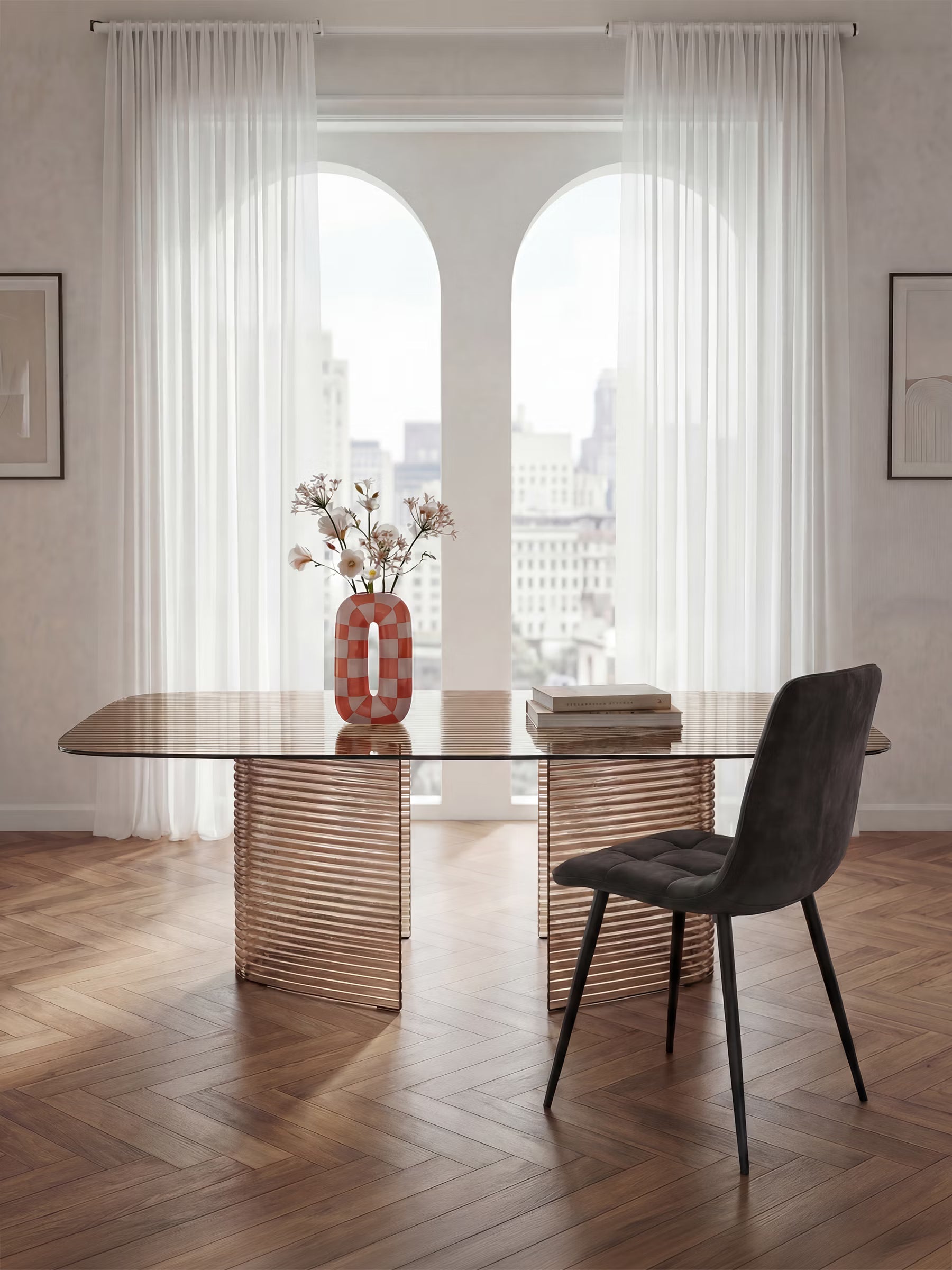 Lovely Tavolo da pranzo rettangolare 240×120 cm in vetro rigato