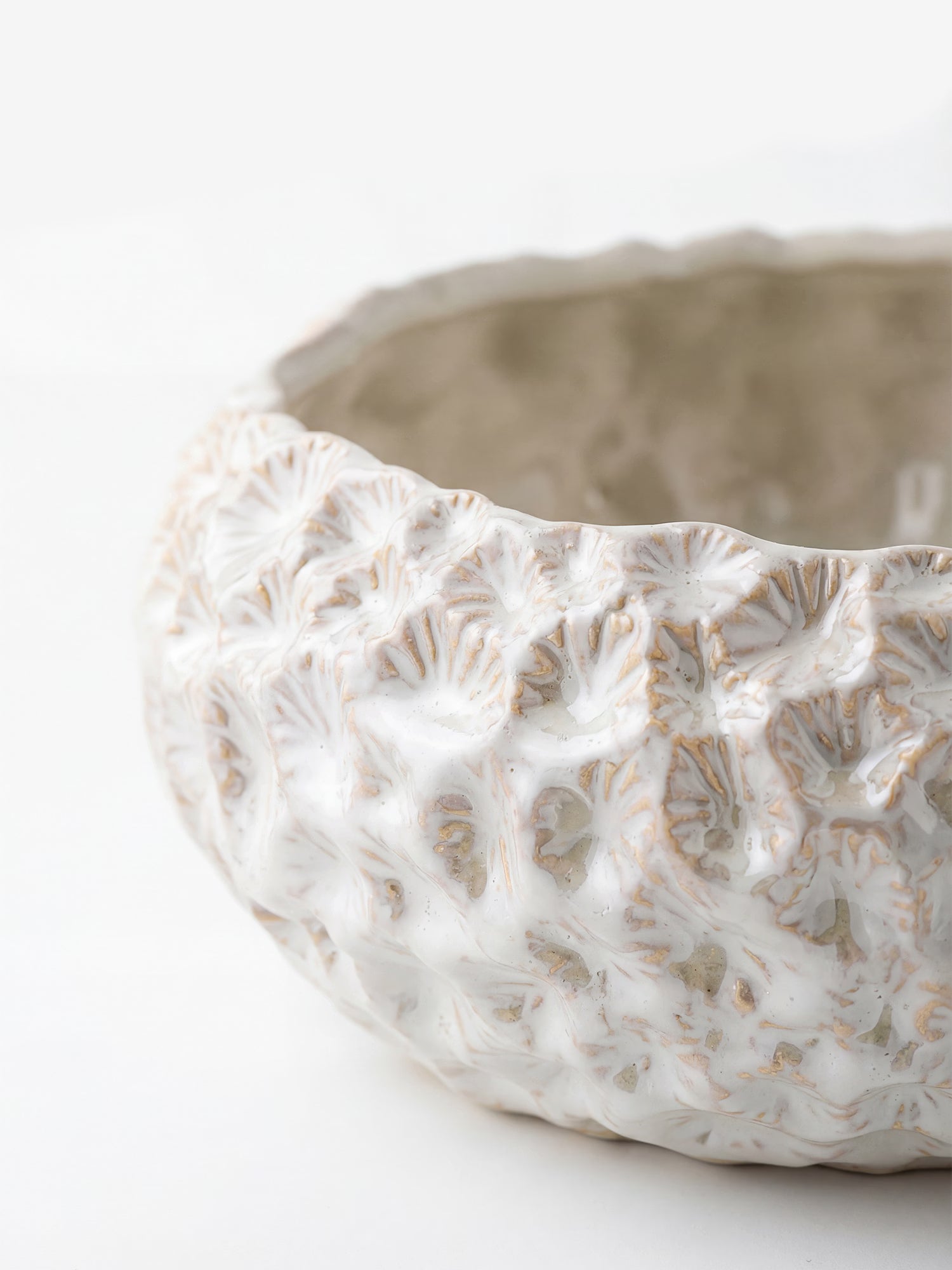 Lowen cuenco decorativo de gres blanco con efecto matérico