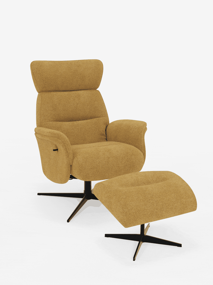Lunor sillón relax reclinable con reposacabezas regulable y reposapiés a juego en tejido bouclé impermeable