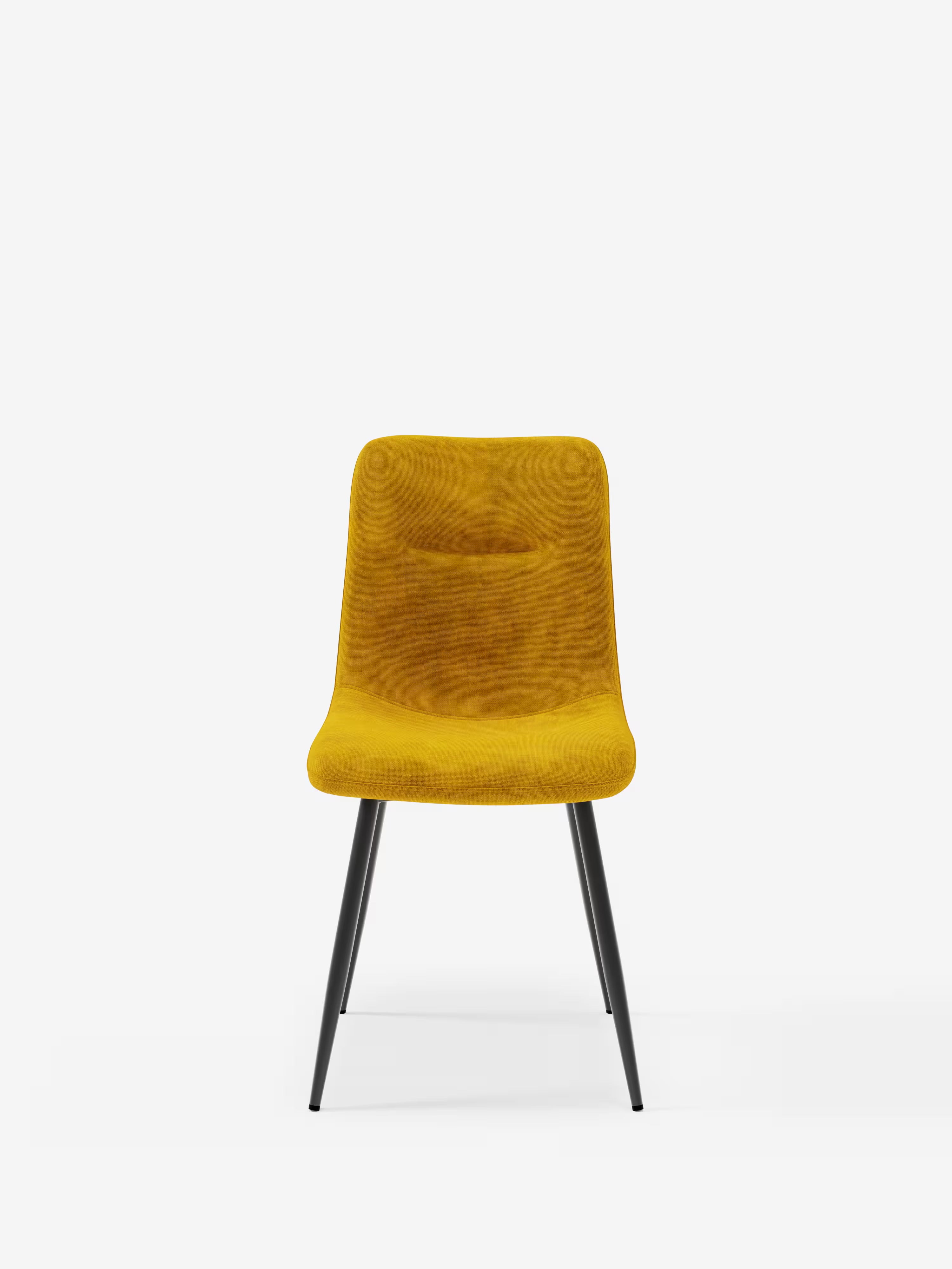 Chaise Mandy rembourrée jaune avec pieds en métal laqué noir