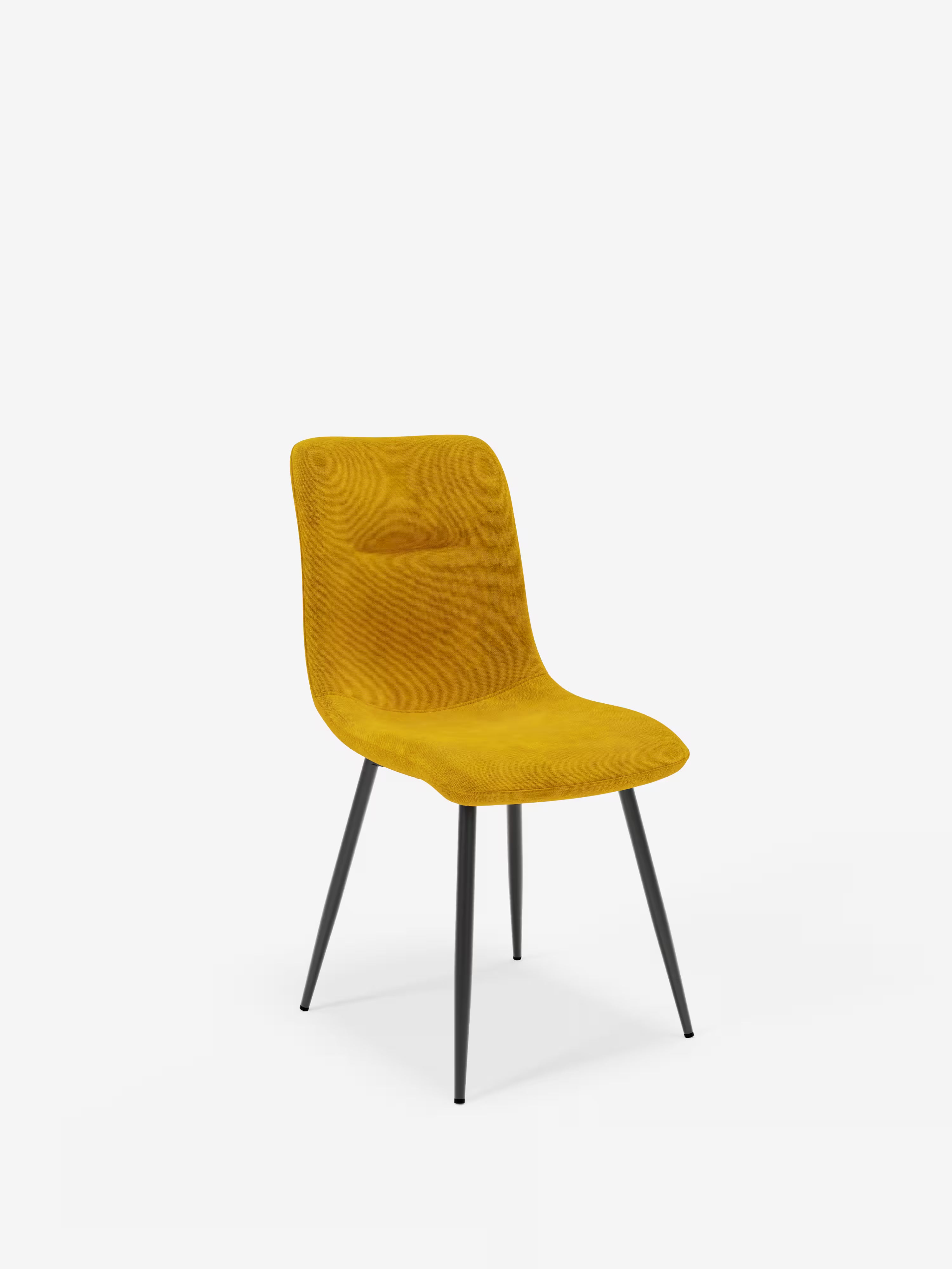 Chaise Mandy rembourrée jaune avec pieds en métal laqué noir