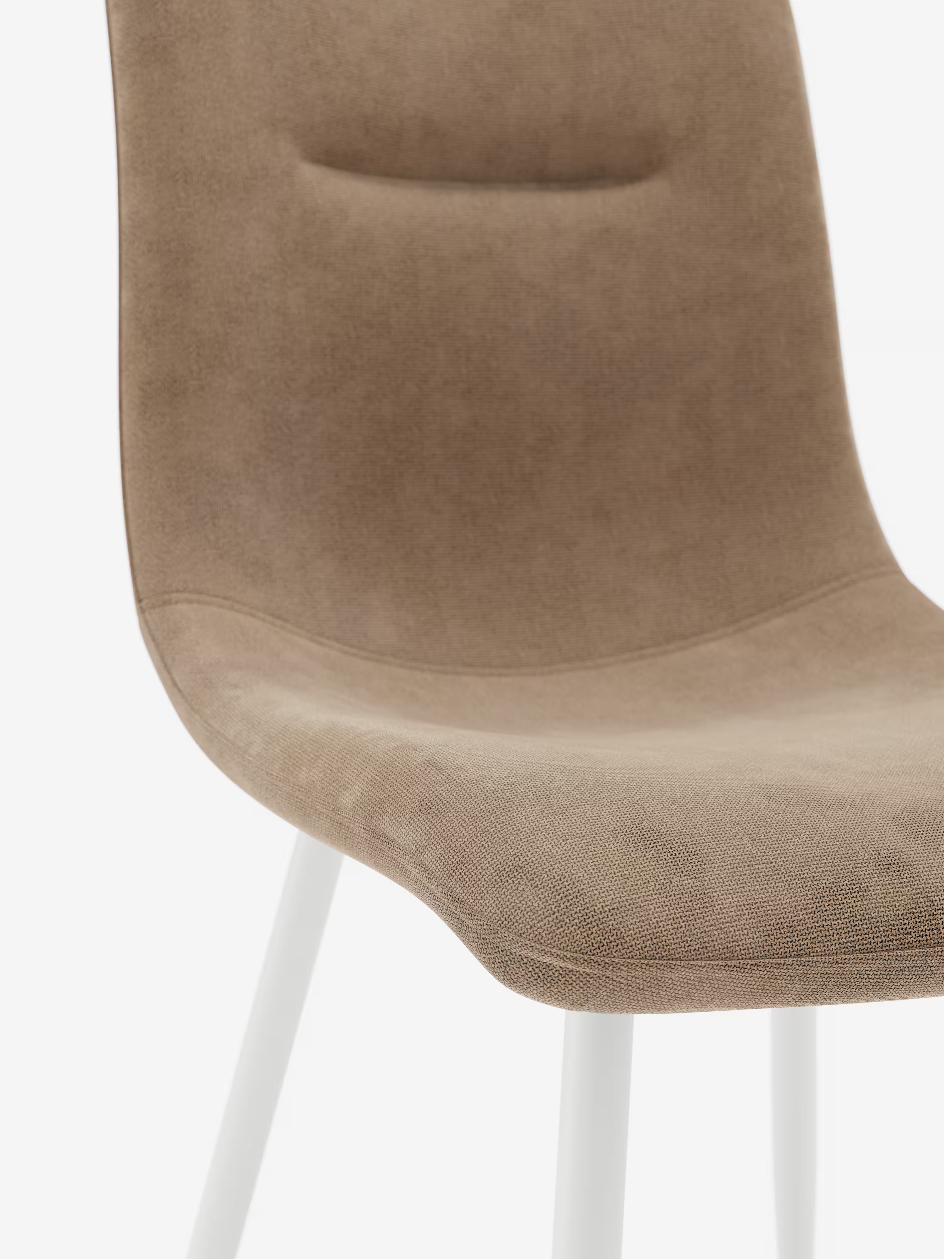 Mandy chaise rembourrée taupe avec pieds en métal peint blanc