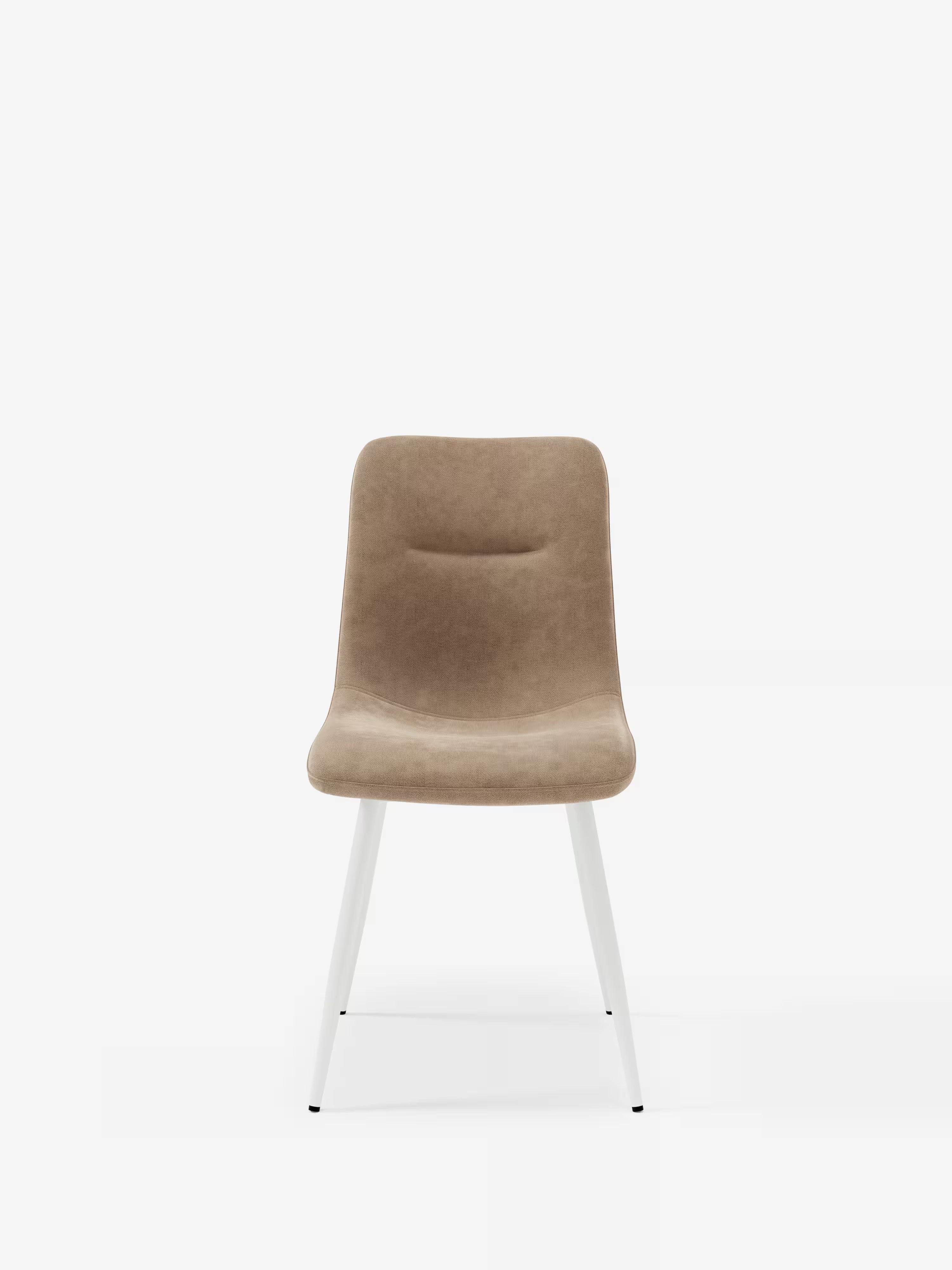 Mandy chaise rembourrée taupe avec pieds en métal peint blanc