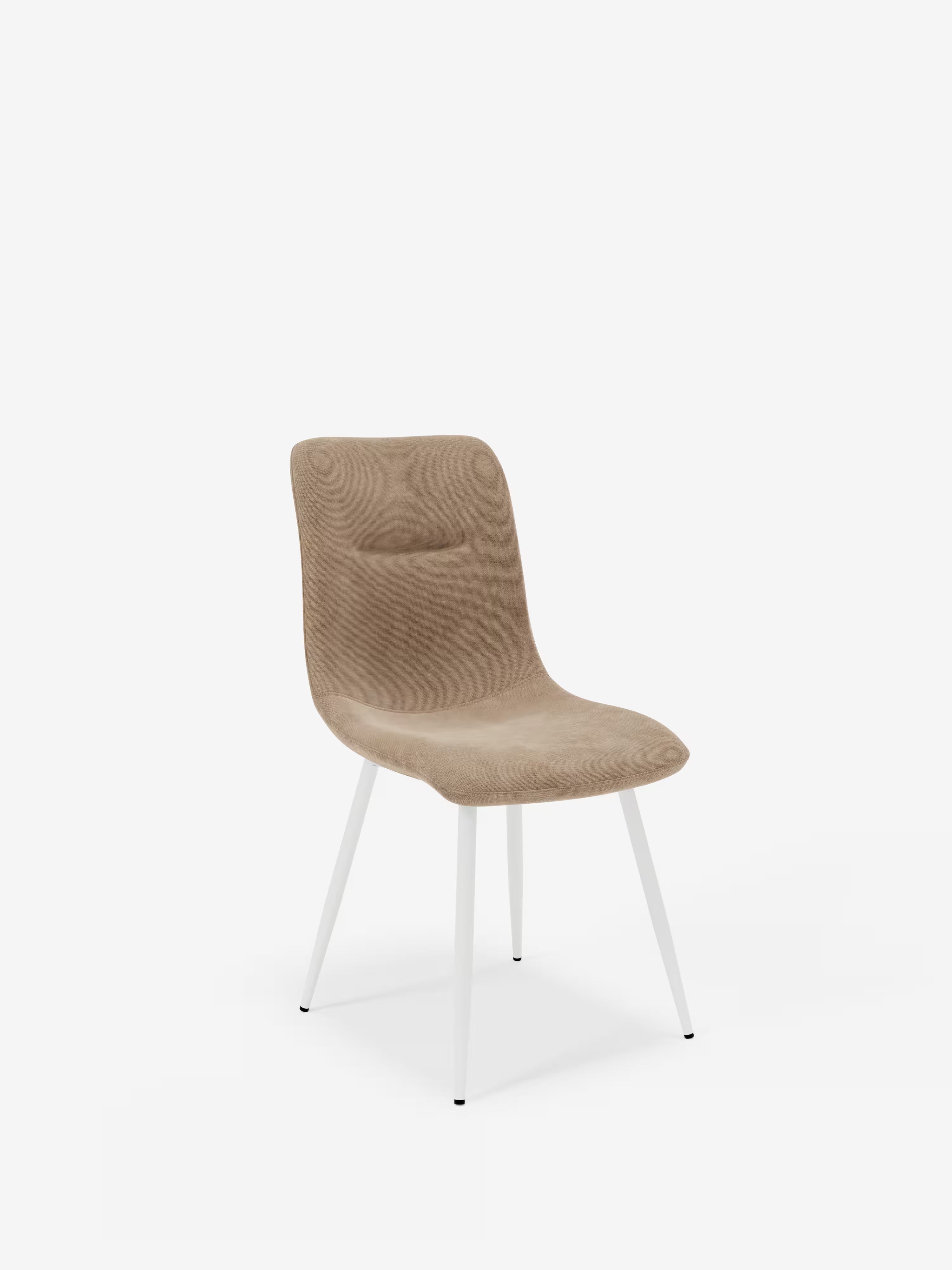 Mandy chaise rembourrée taupe avec pieds en métal peint blanc
