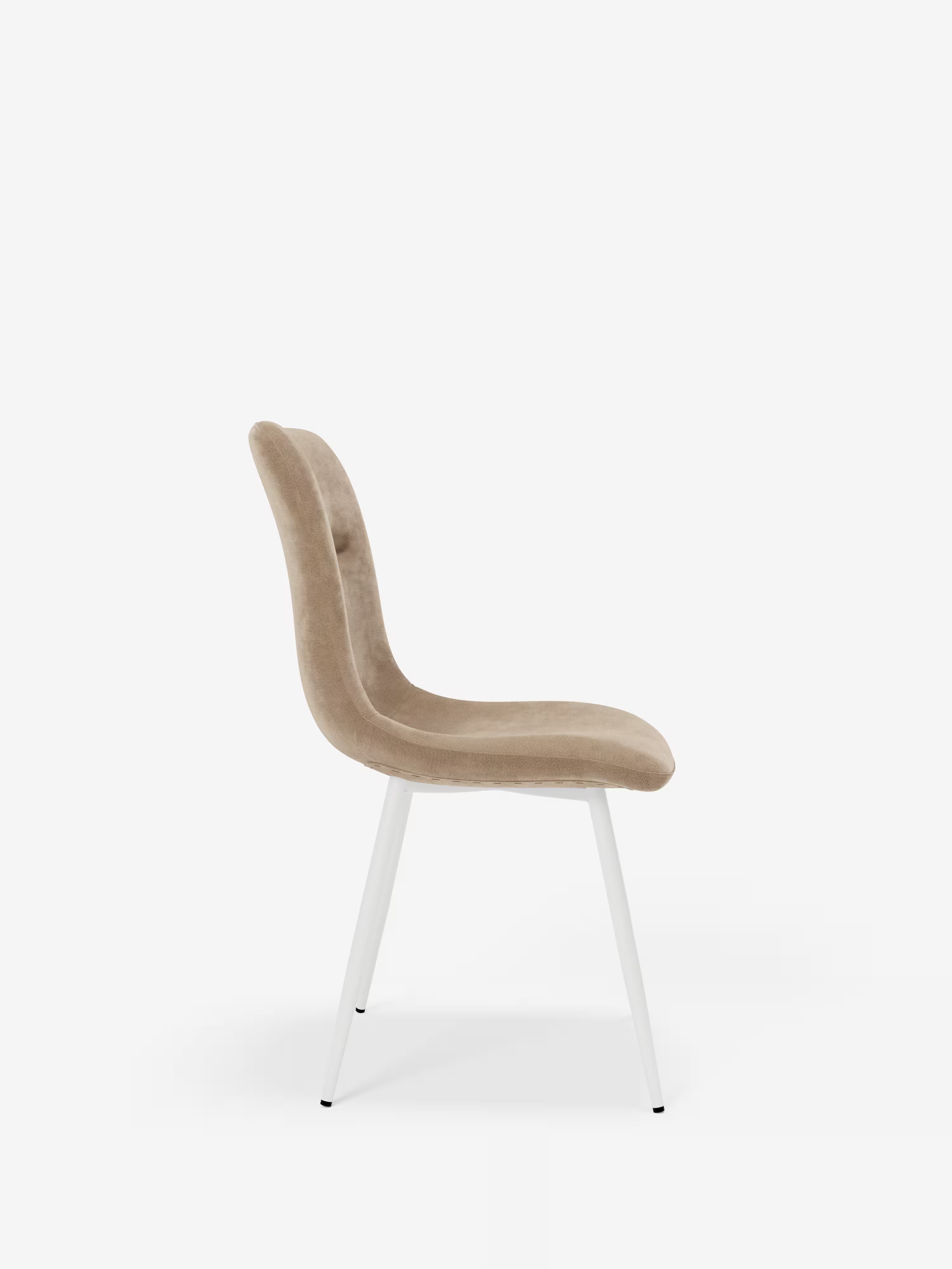 Mandy chaise rembourrée taupe avec pieds en métal peint blanc