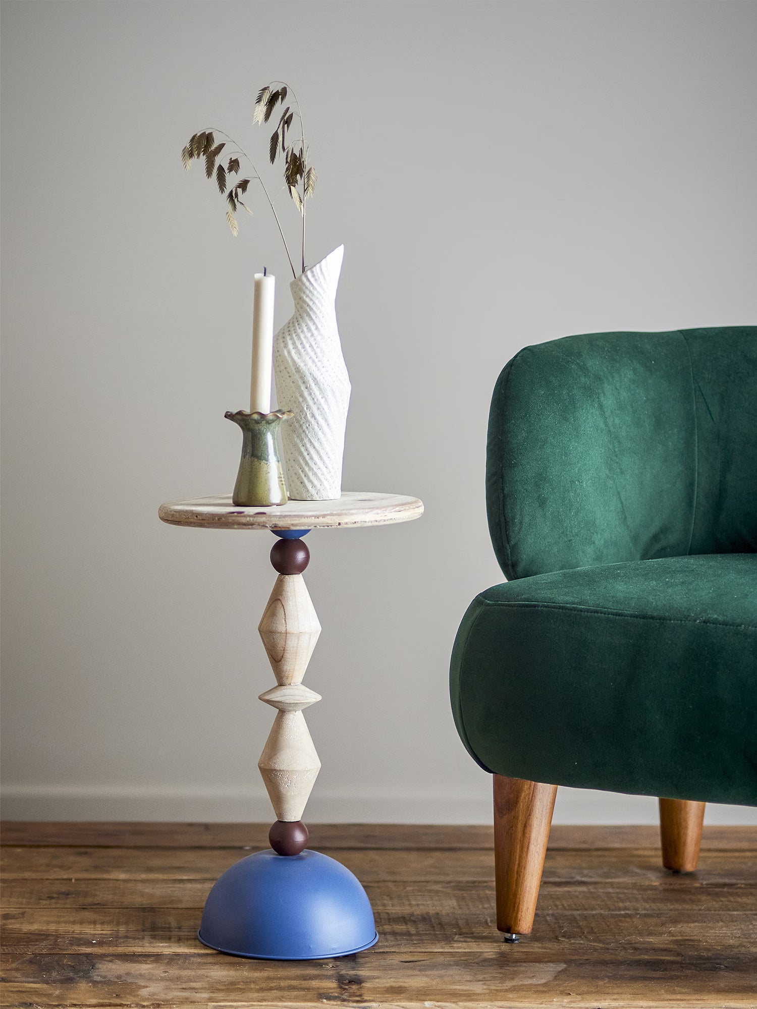 Mannelli Tavolinetto rotondo in legno di abete e metallo blu - side table Ø30 cm