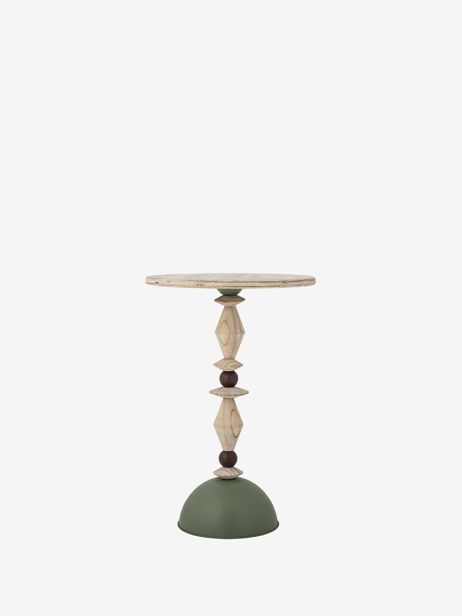 Mannelli Tavolino d'appoggio rotondo in legno di abete e metallo verde - side table Ø40 cm