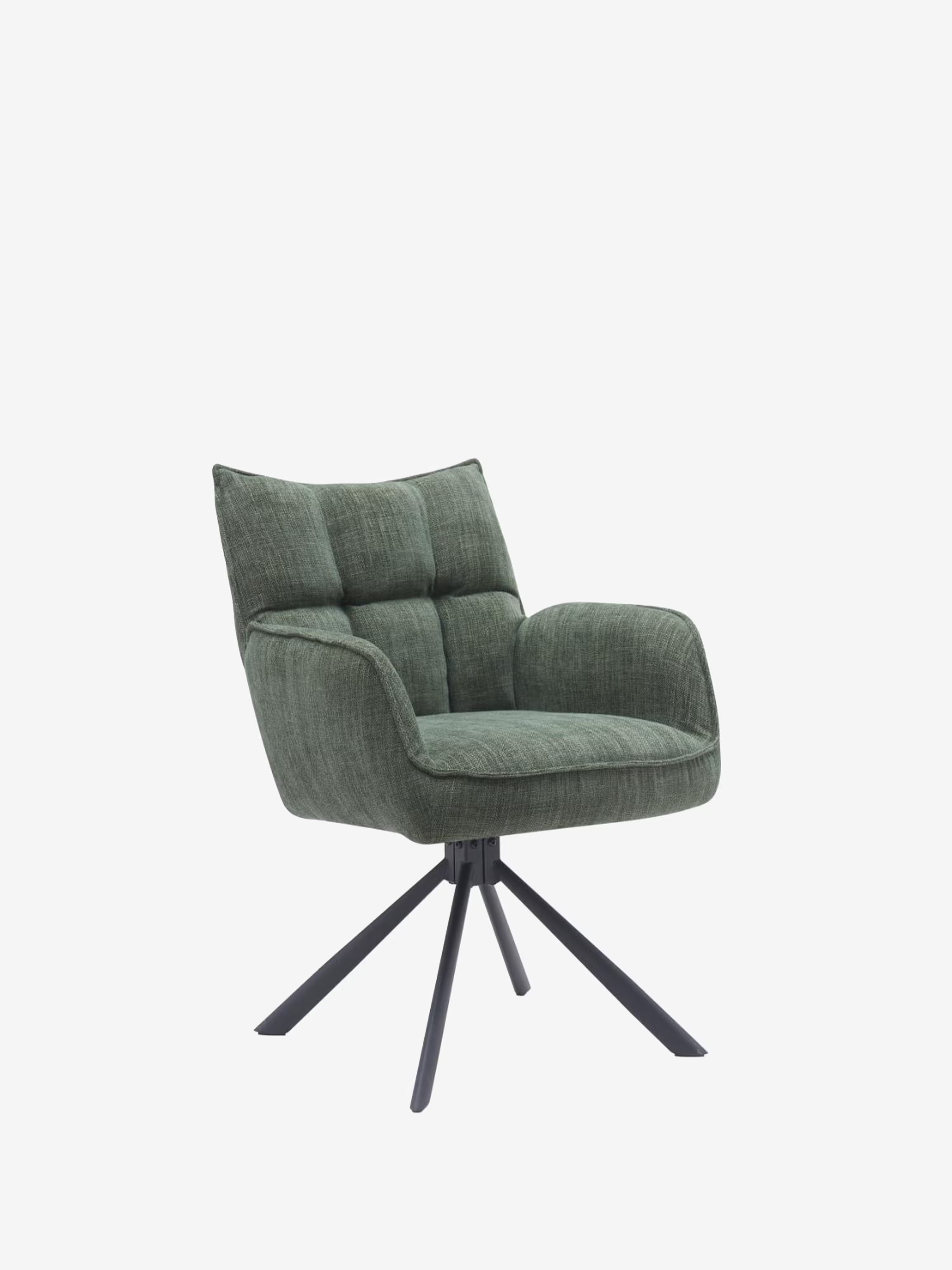 Marilla Chaise pivotante rembourrée en tissu - dossier matelassé et base en métal noir