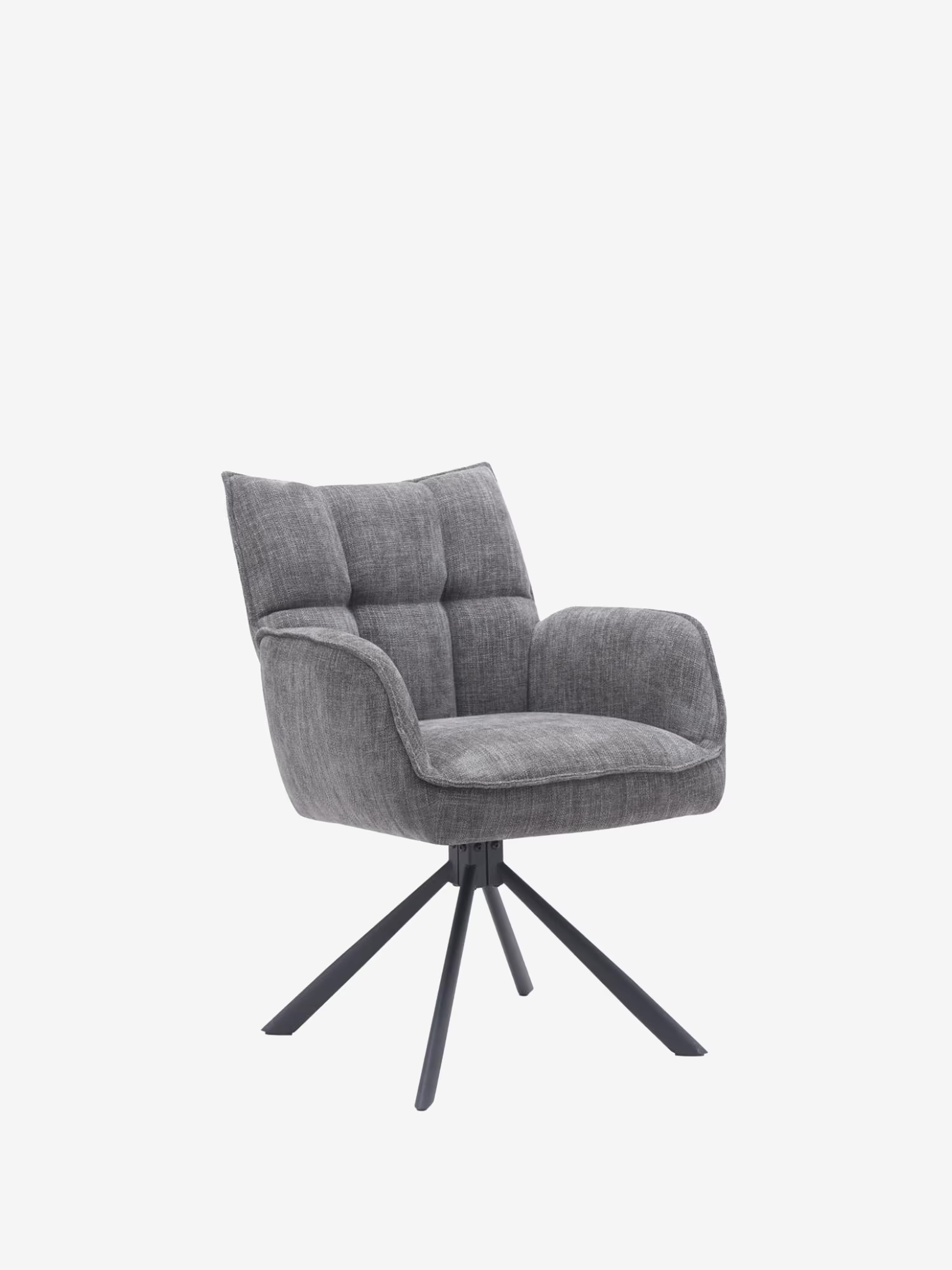 Marilla Chaise pivotante rembourrée en tissu - dossier matelassé et base en métal noir