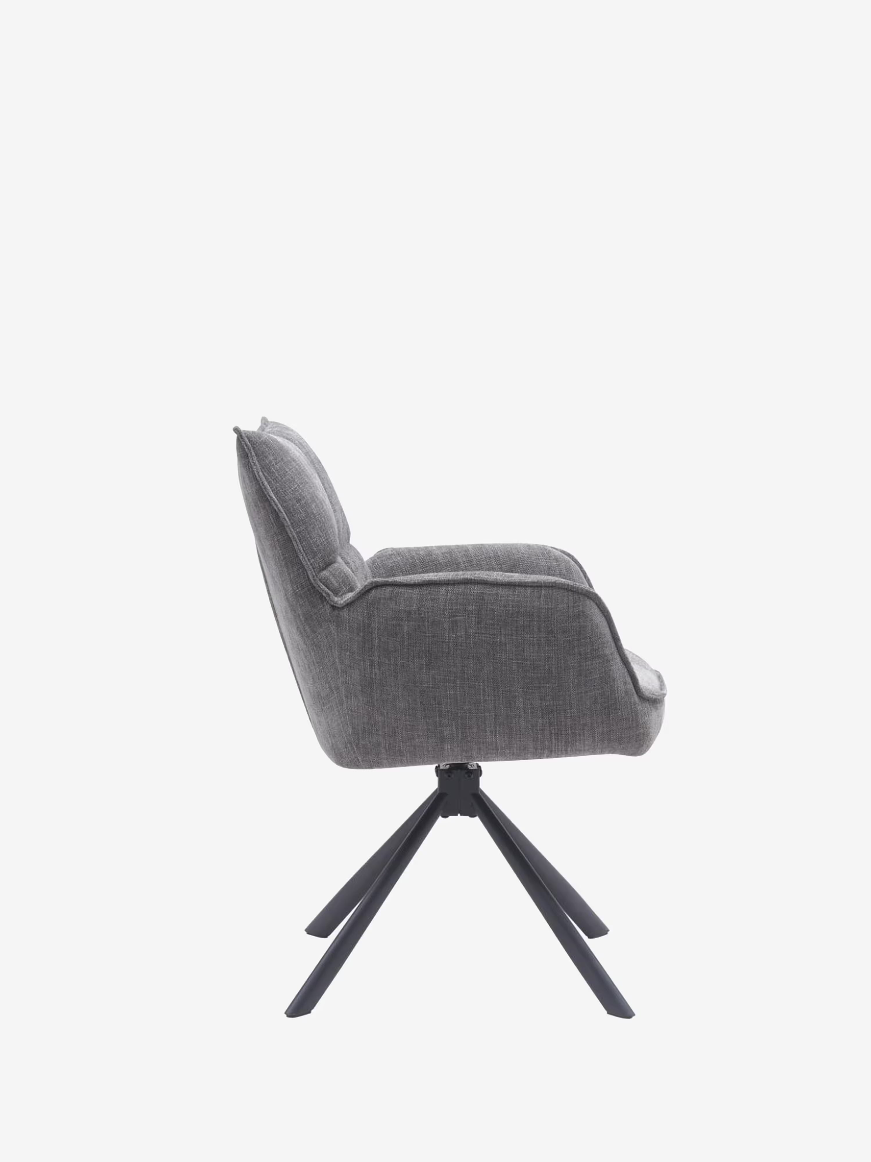 Marilla Chaise pivotante rembourrée en tissu - dossier matelassé et base en métal noir
