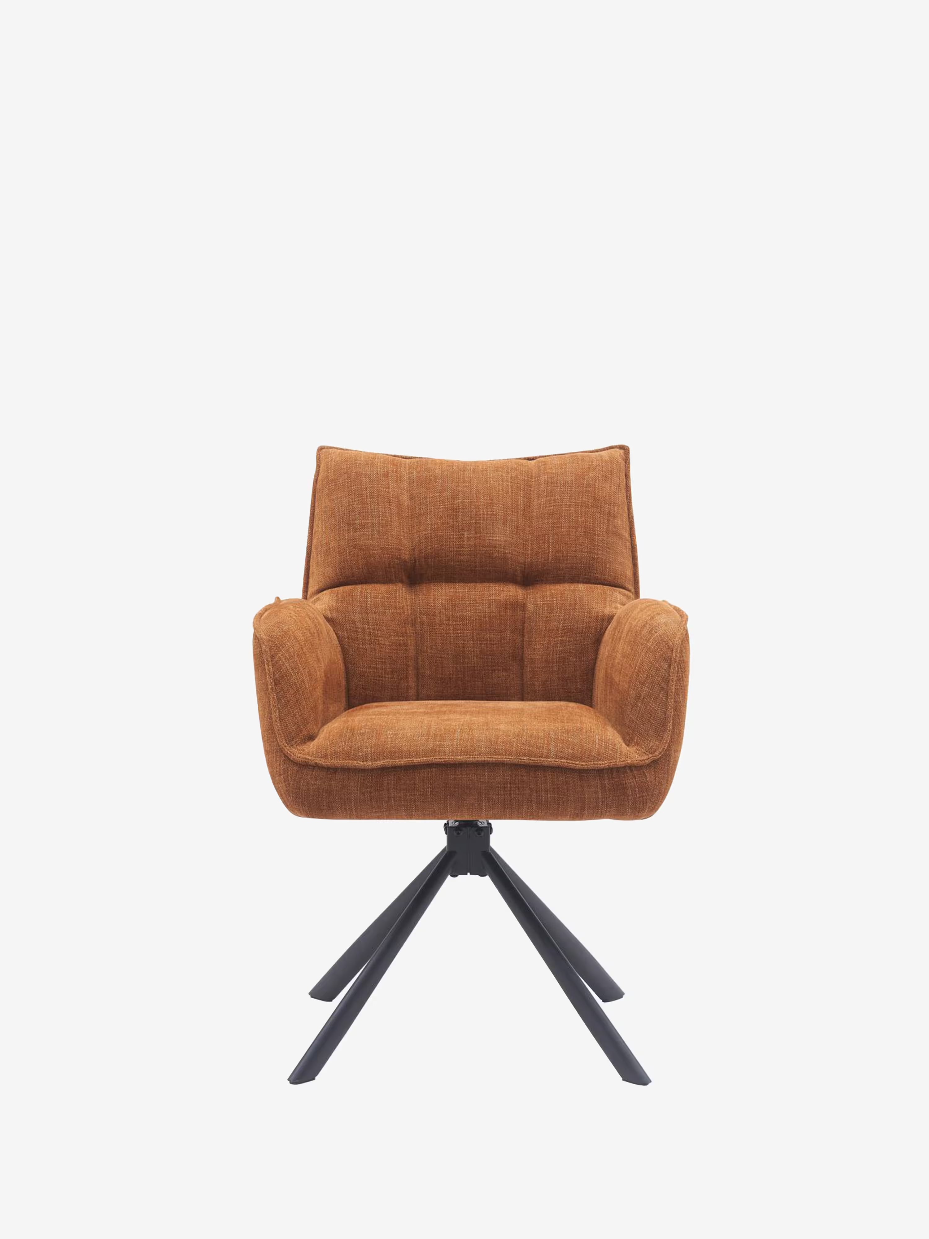 Marilla Chaise pivotante rembourrée en tissu - dossier matelassé et base en métal noir