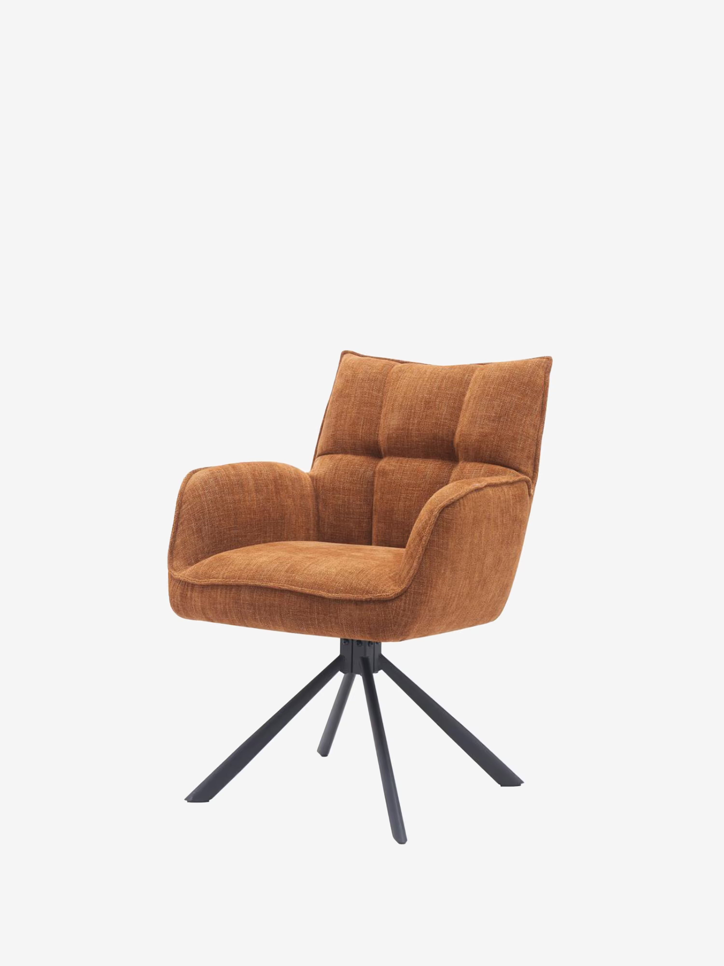 Marilla Chaise pivotante rembourrée en tissu - dossier matelassé et base en métal noir