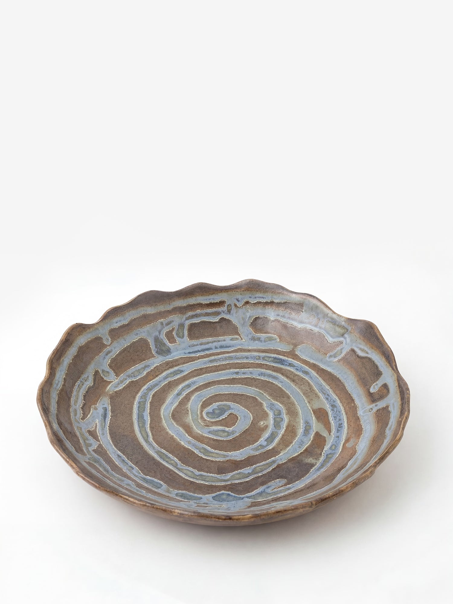 Marjorie decorative tray in blue stoneware with spiral decoration Ø29 cm