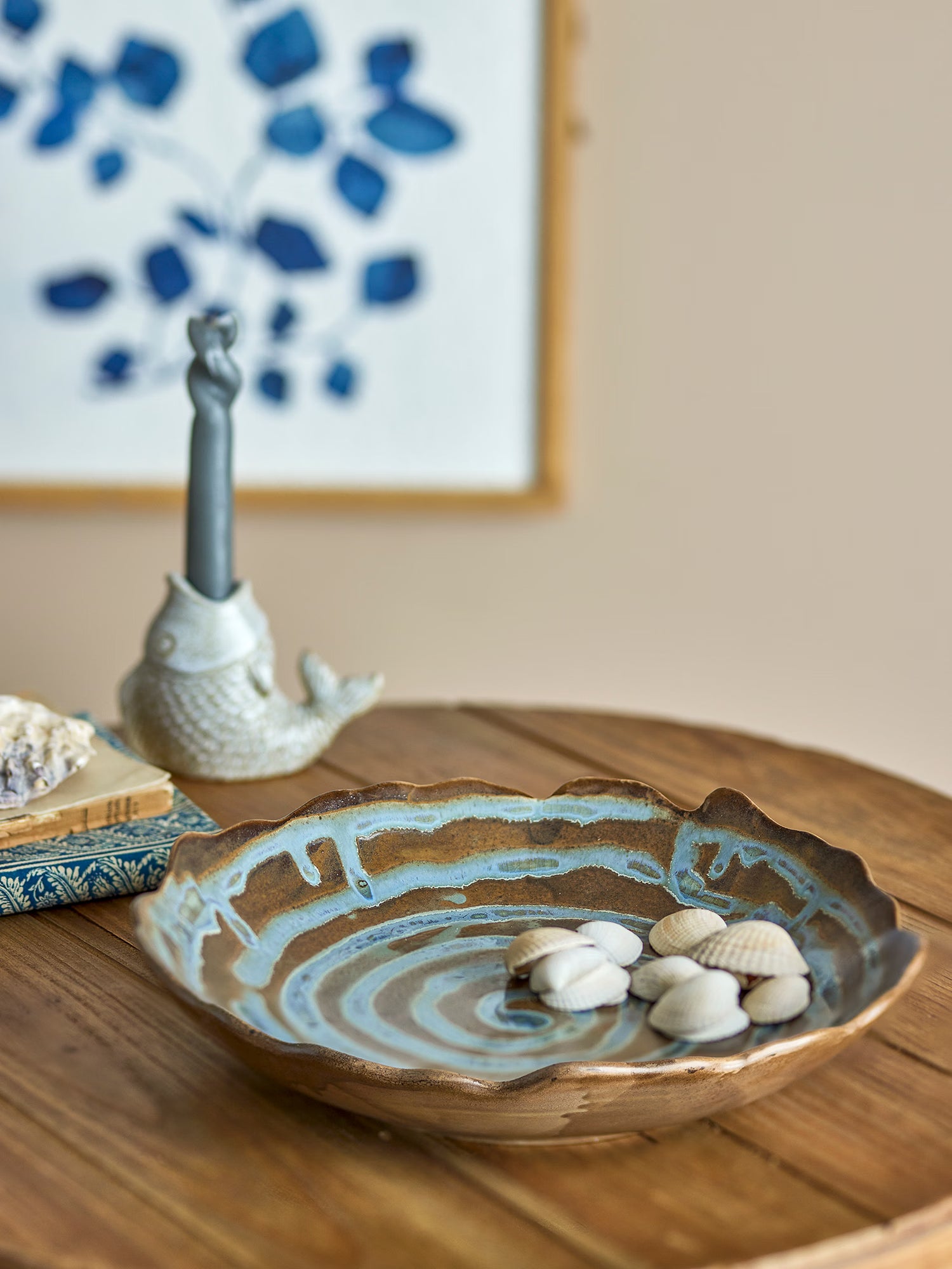 Marjorie bandeja decorativa de stoneware azul con decoración en espiral Ø29 cm