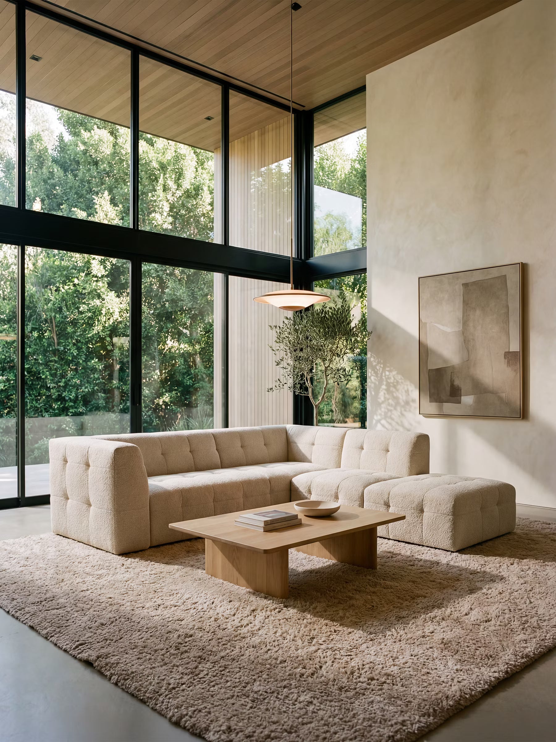 Mosaic Modernes modulares Ecksofa in fleckenabweisendem Bouclé-Stoff – capitonné und kombinierbar