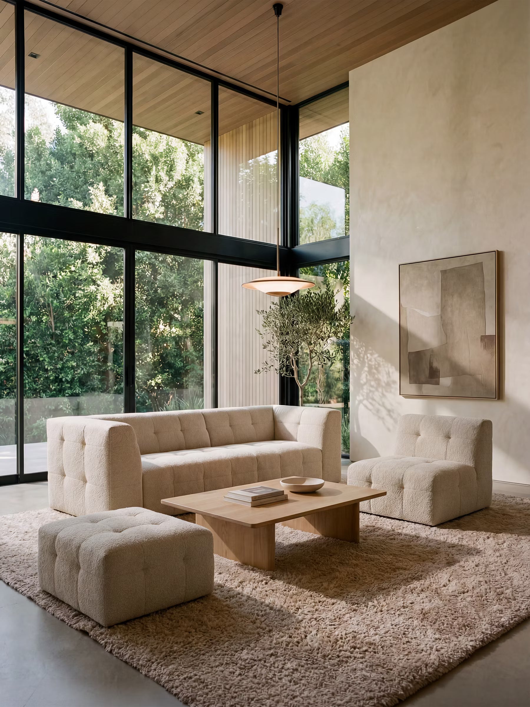 Mosaic sillón moderno modular en tela bouclé antimanchas – capitoné y modular
